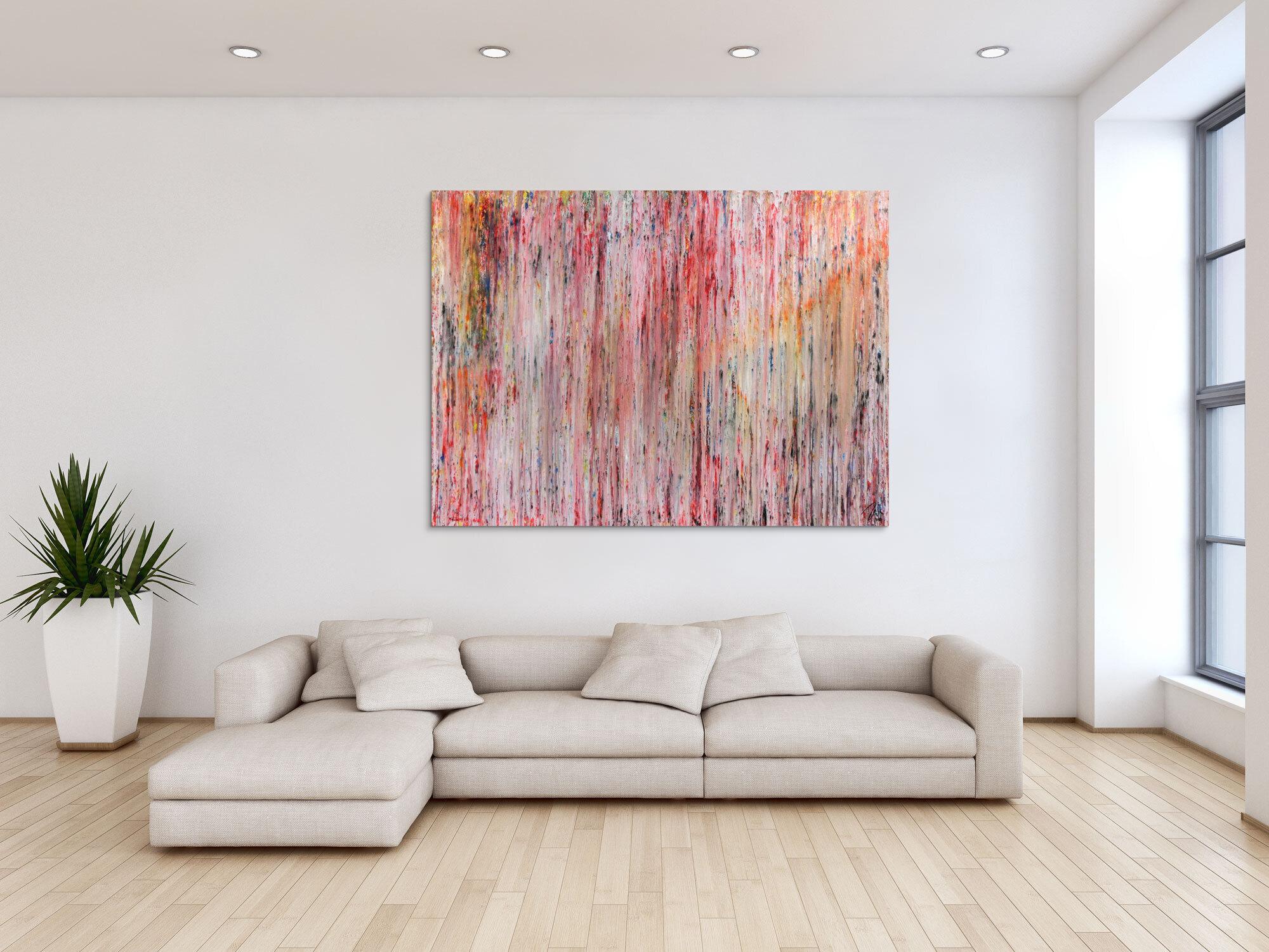 Abstraktes Gemälde aus Acryl mit hellen Farben bunt schlicht modern