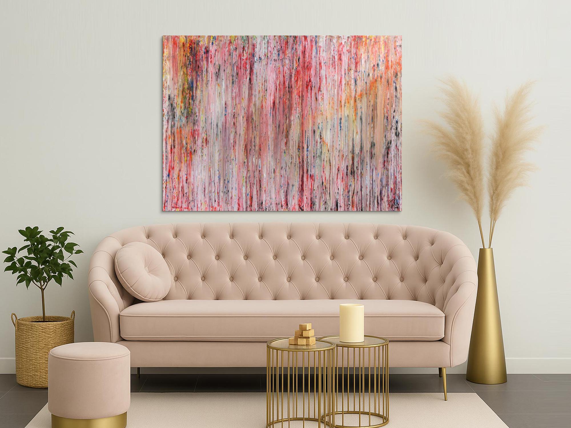 Abstraktes Gemälde aus Acryl mit hellen Farben bunt schlicht modern