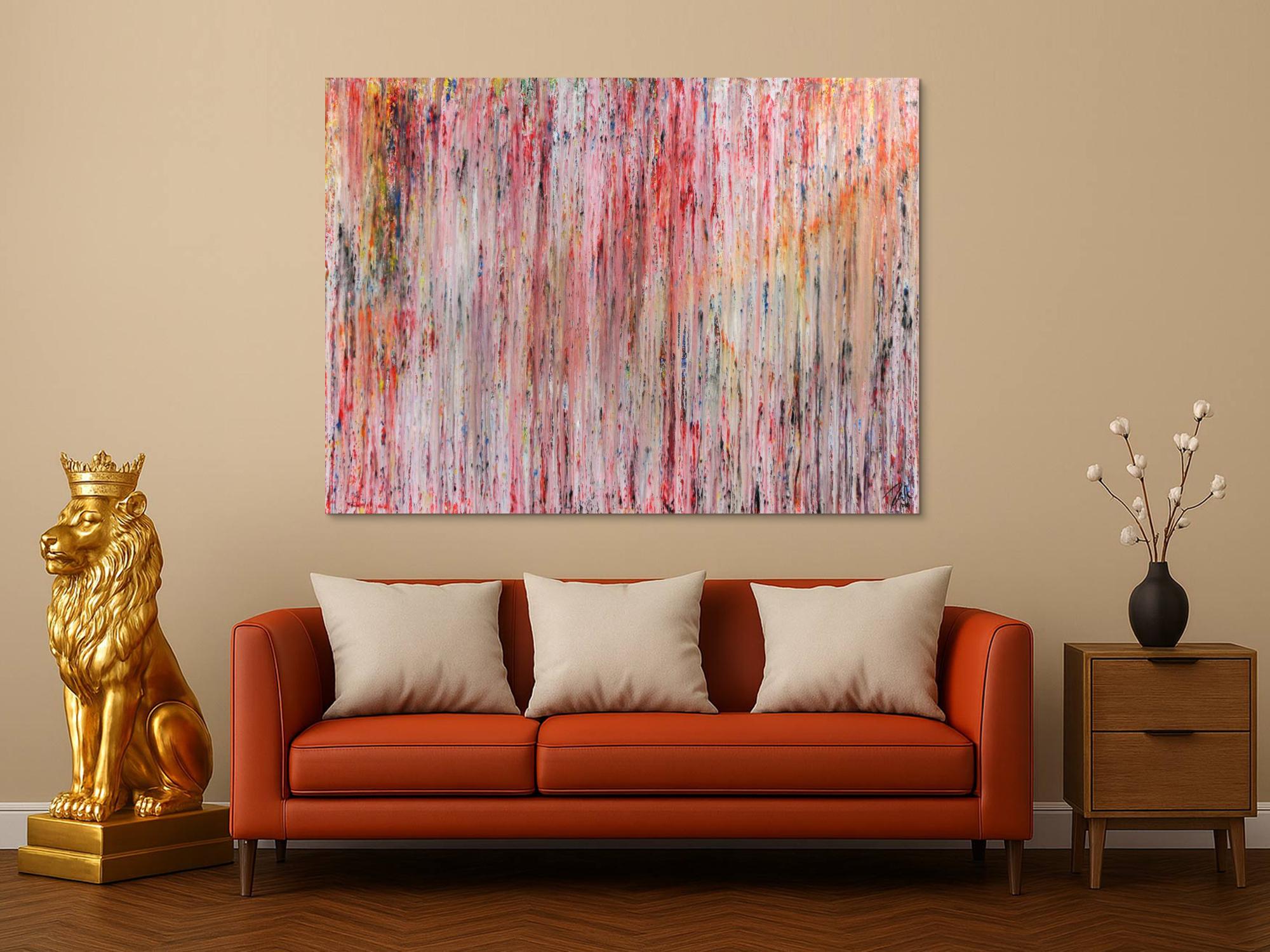 Abstraktes Gemälde aus Acryl mit hellen Farben bunt schlicht modern