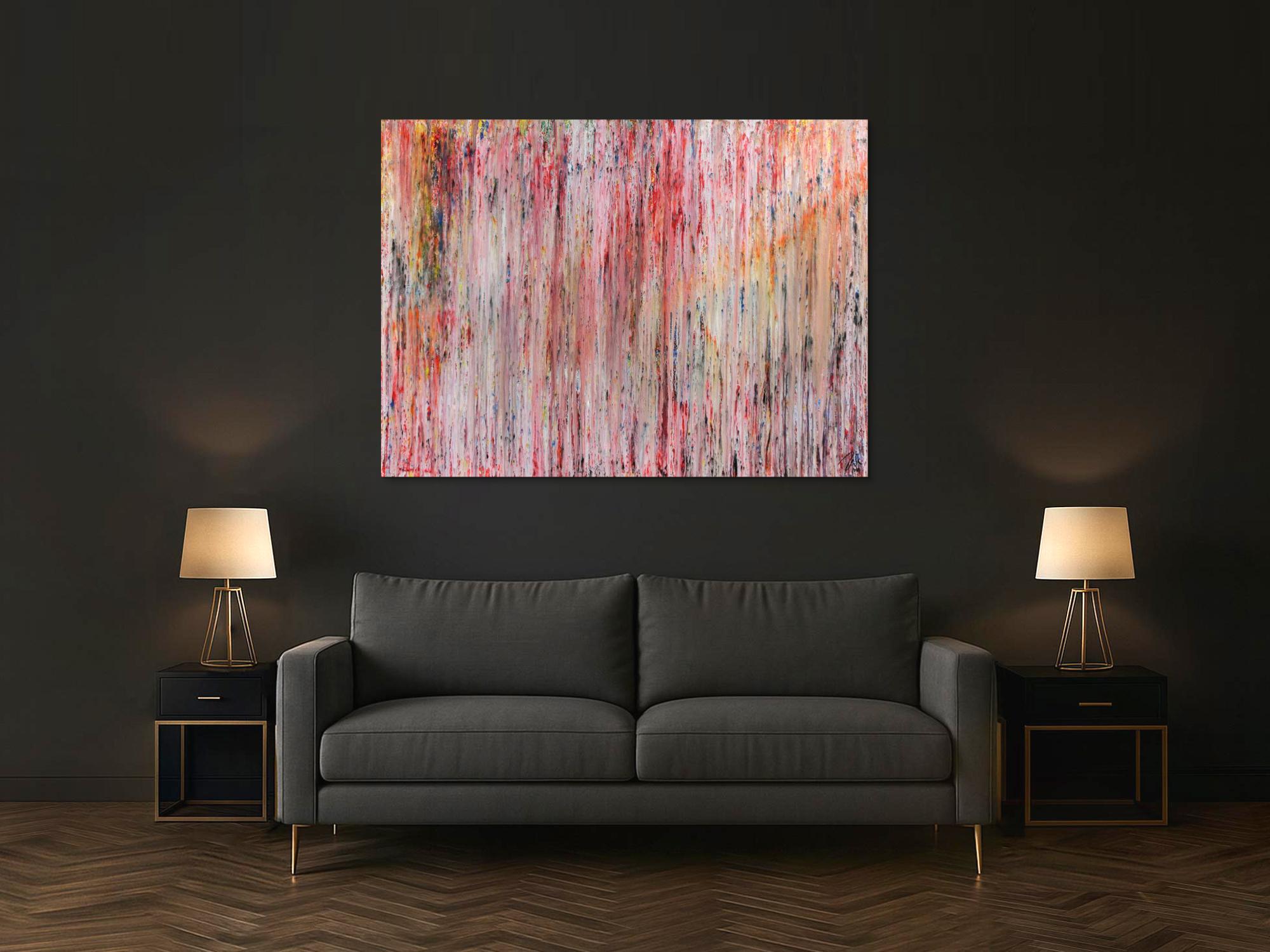 Abstraktes Gemälde aus Acryl mit hellen Farben bunt schlicht modern