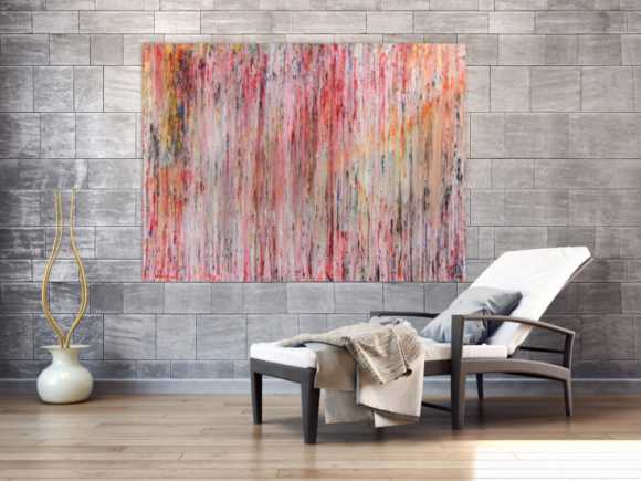 Abstraktes Gemälde aus Acryl mit hellen Farben bunt schlicht modern