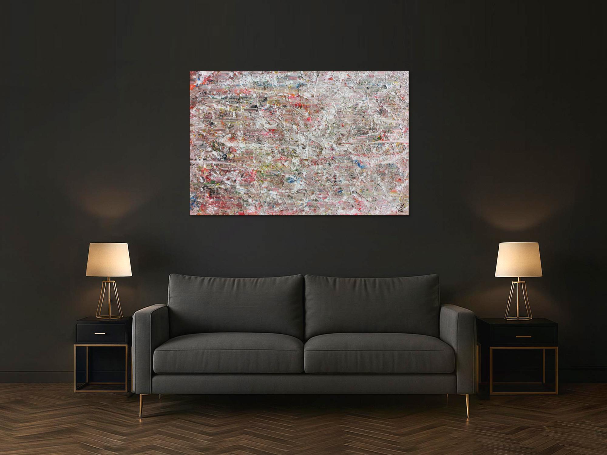 Helles abstraktes Acrylgemälde mit viel weiß und pastel schlicht und modern