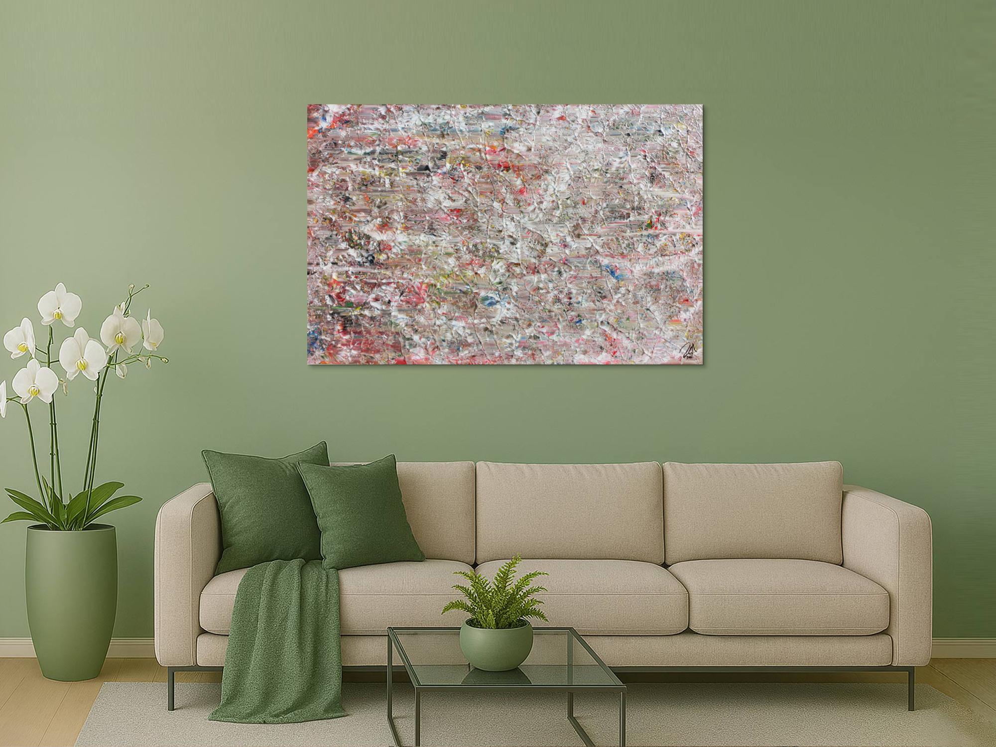 Helles abstraktes Acrylgemälde mit viel weiß und pastel schlicht und modern