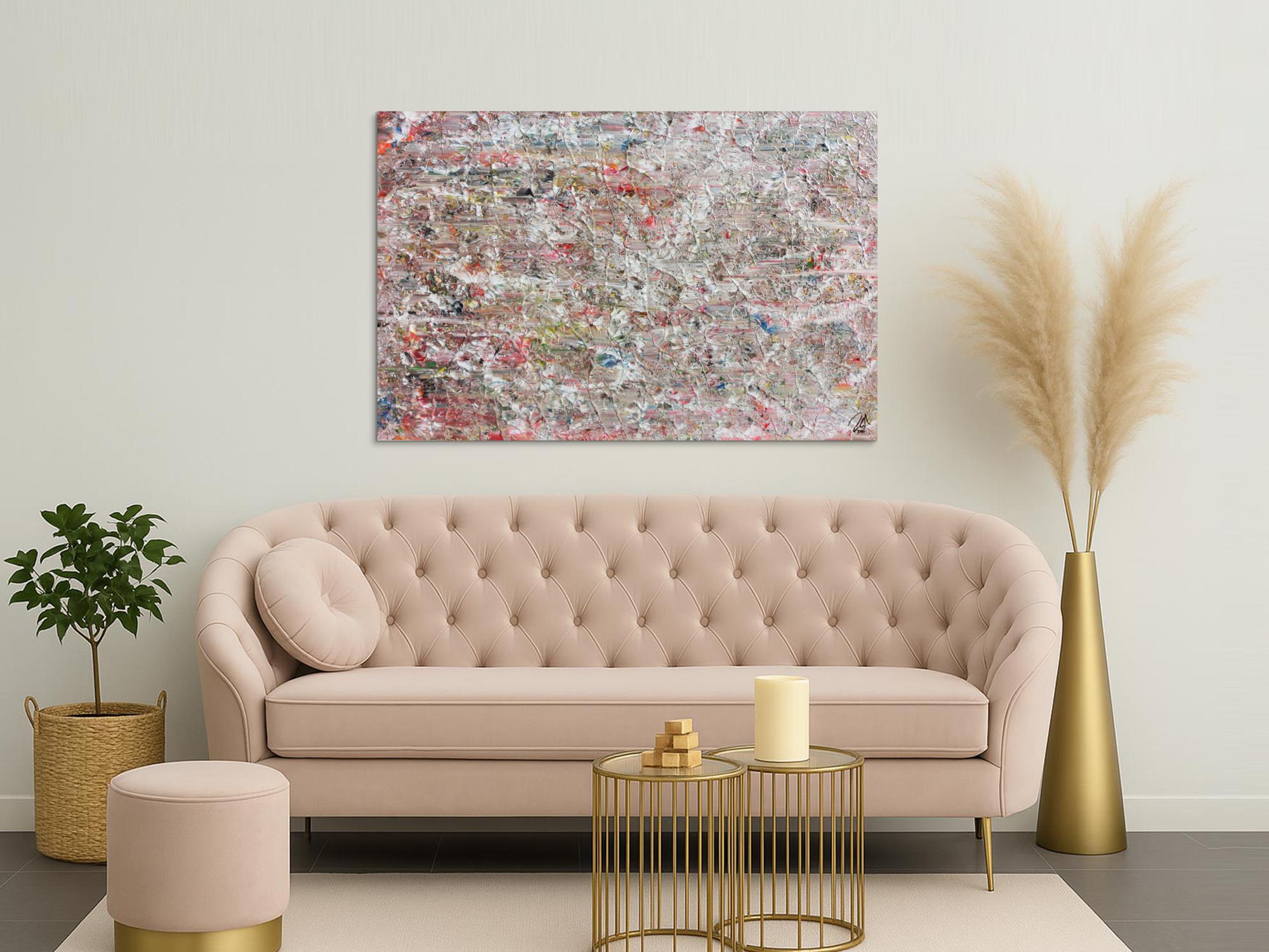 Helles abstraktes Acrylgemälde mit viel weiß und pastel schlicht und modern