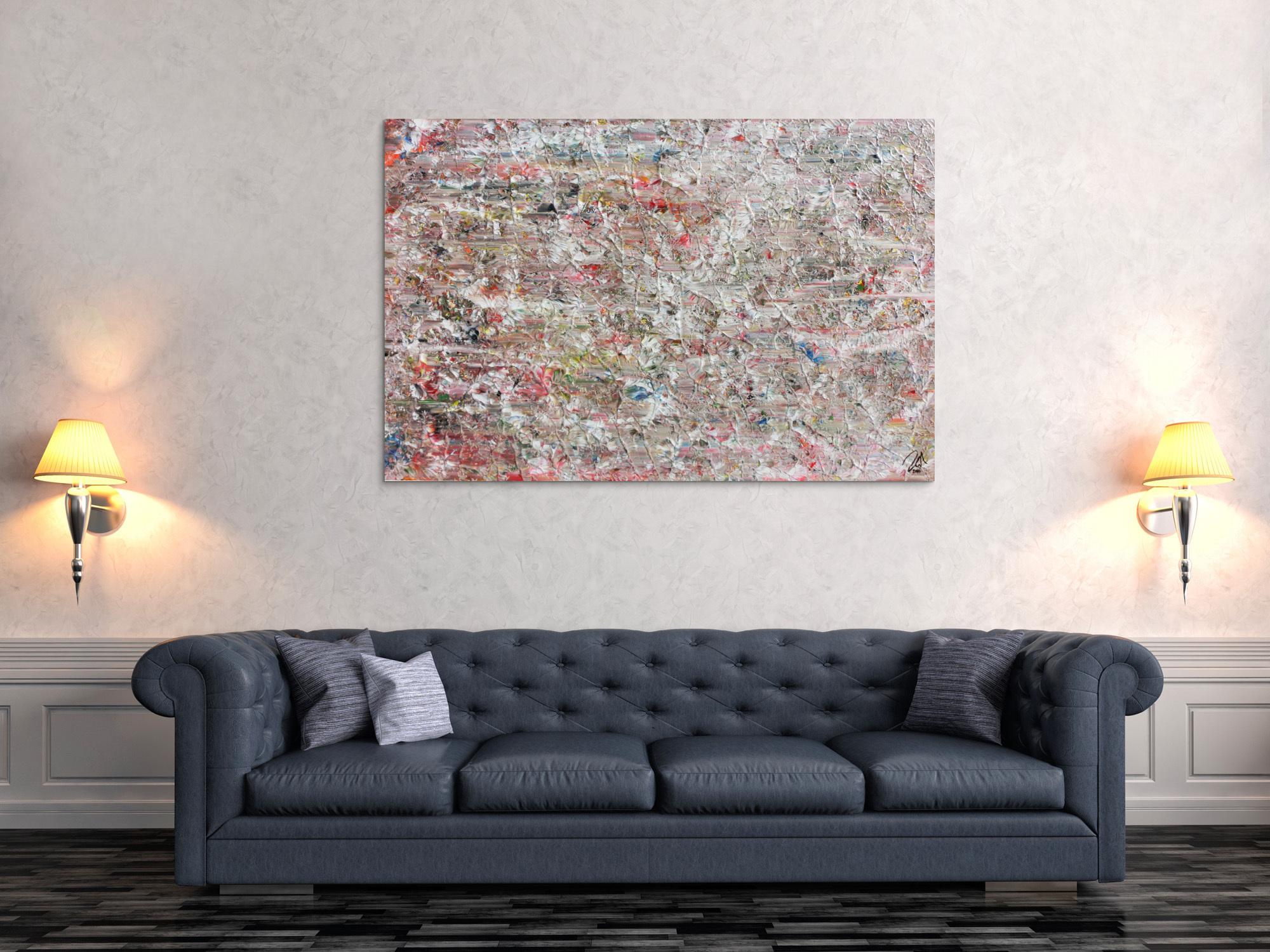 Helles abstraktes Acrylgemälde mit viel weiß und pastel schlicht und modern