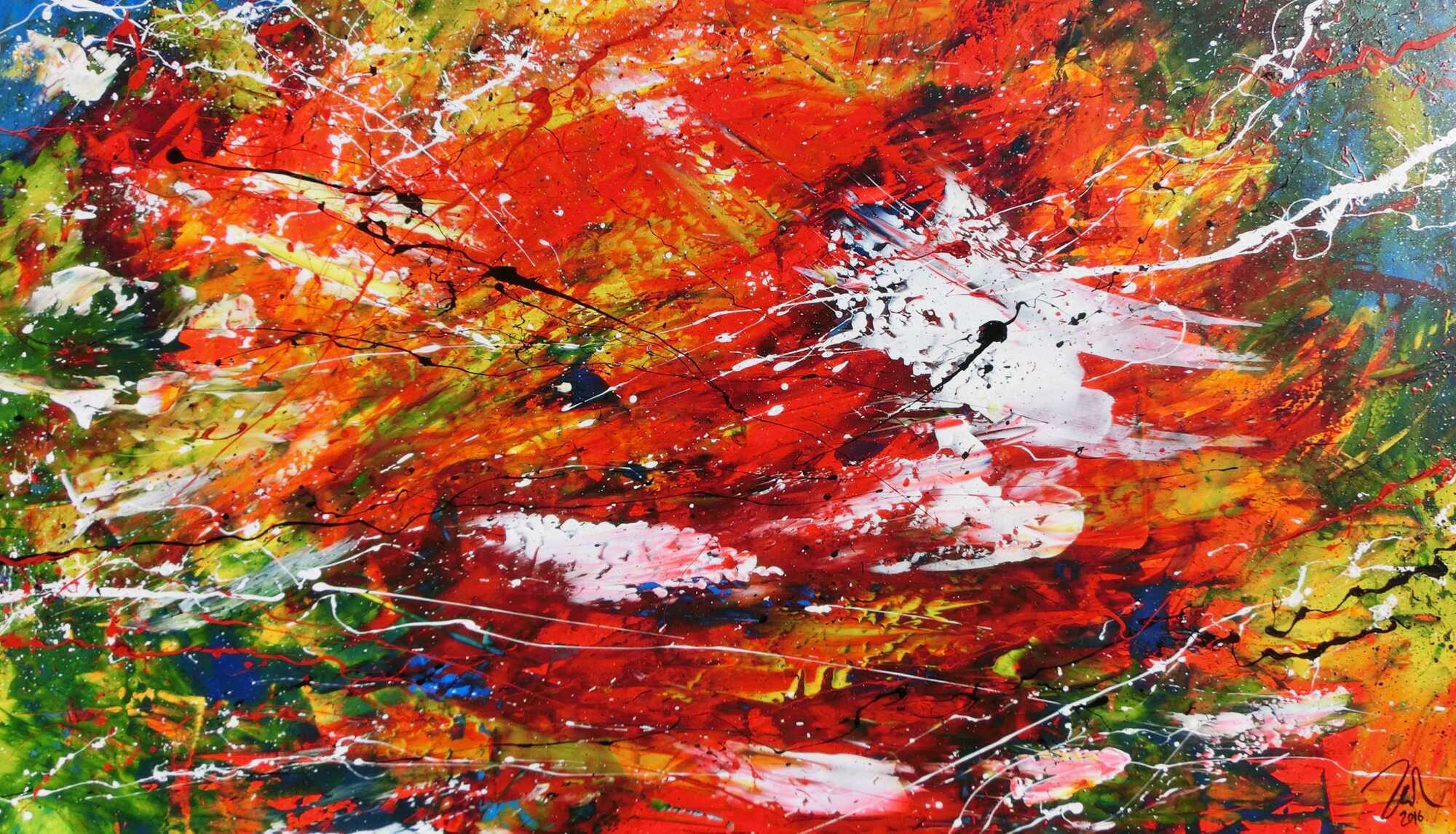 Modernes Acrylgemälde abstrakt mit viel rot