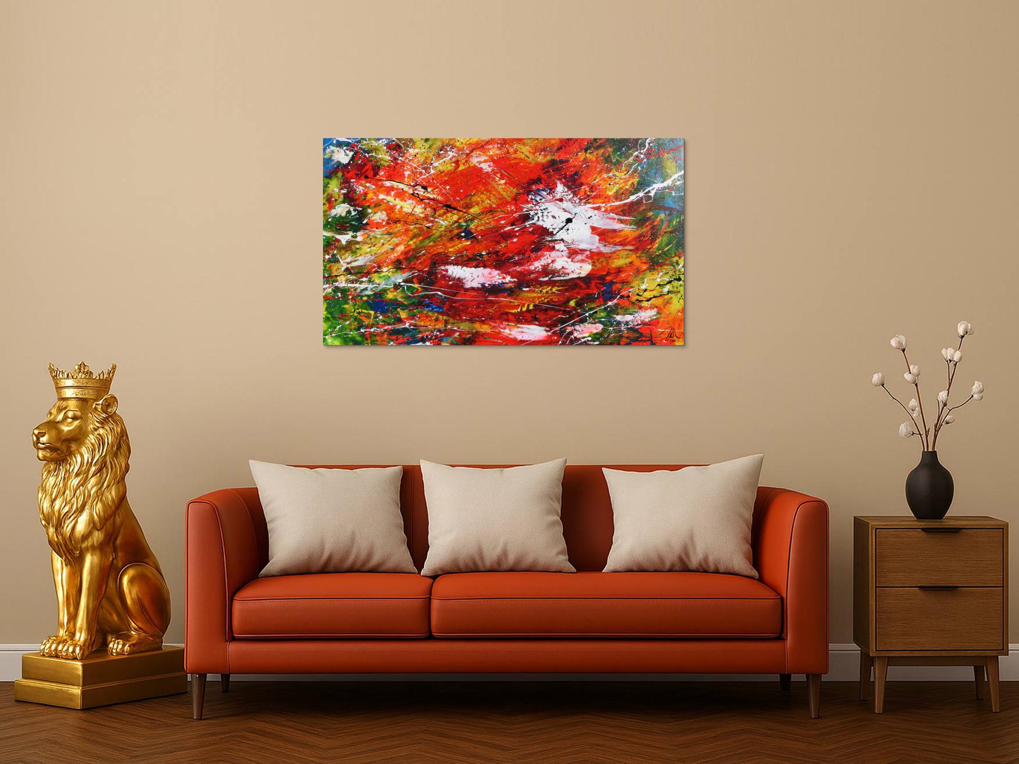 Modernes Acrylgemälde abstrakt mit viel rot