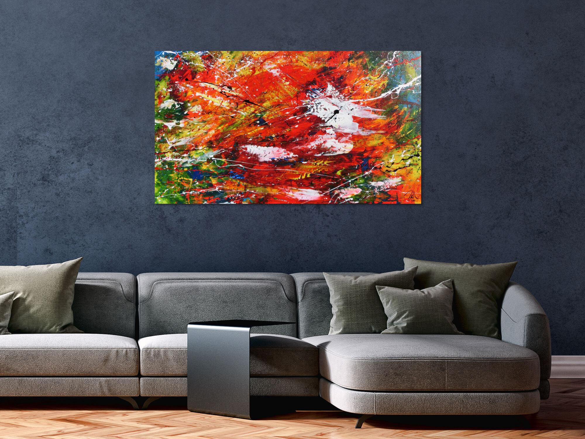 Modernes Acrylgemälde abstrakt mit viel rot