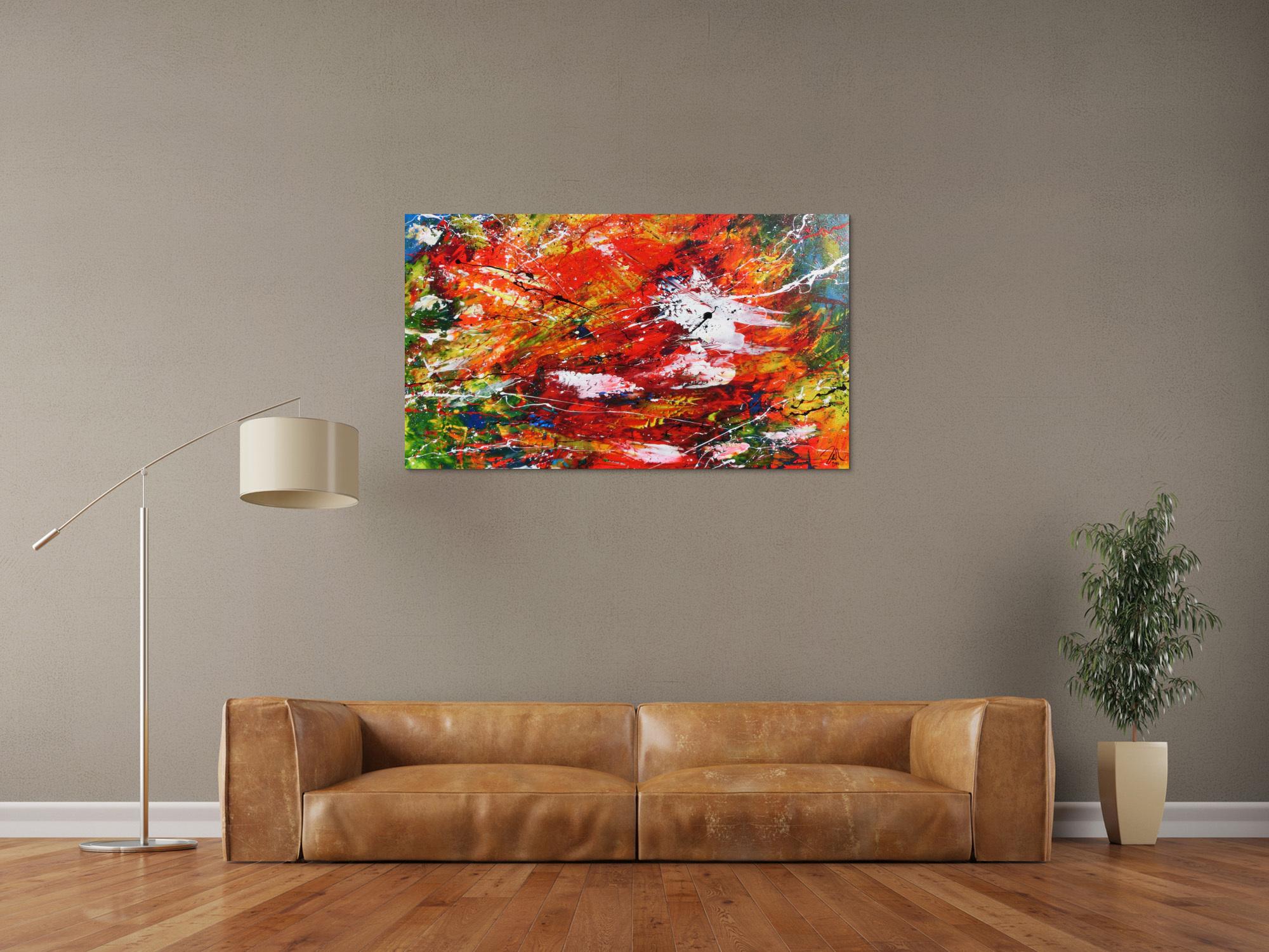 Modernes Acrylgemälde abstrakt mit viel rot