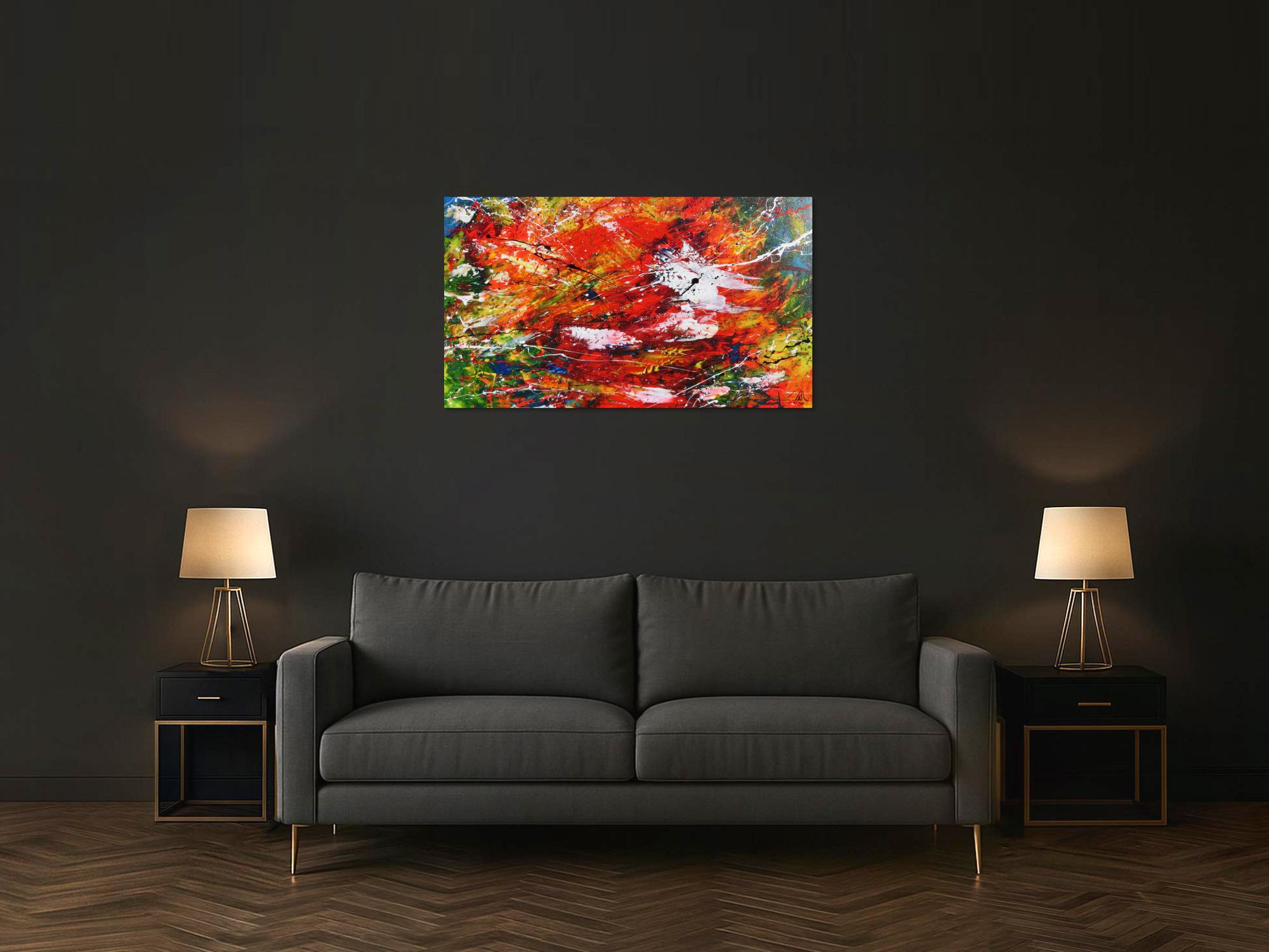 Modernes Acrylgemälde abstrakt mit viel rot