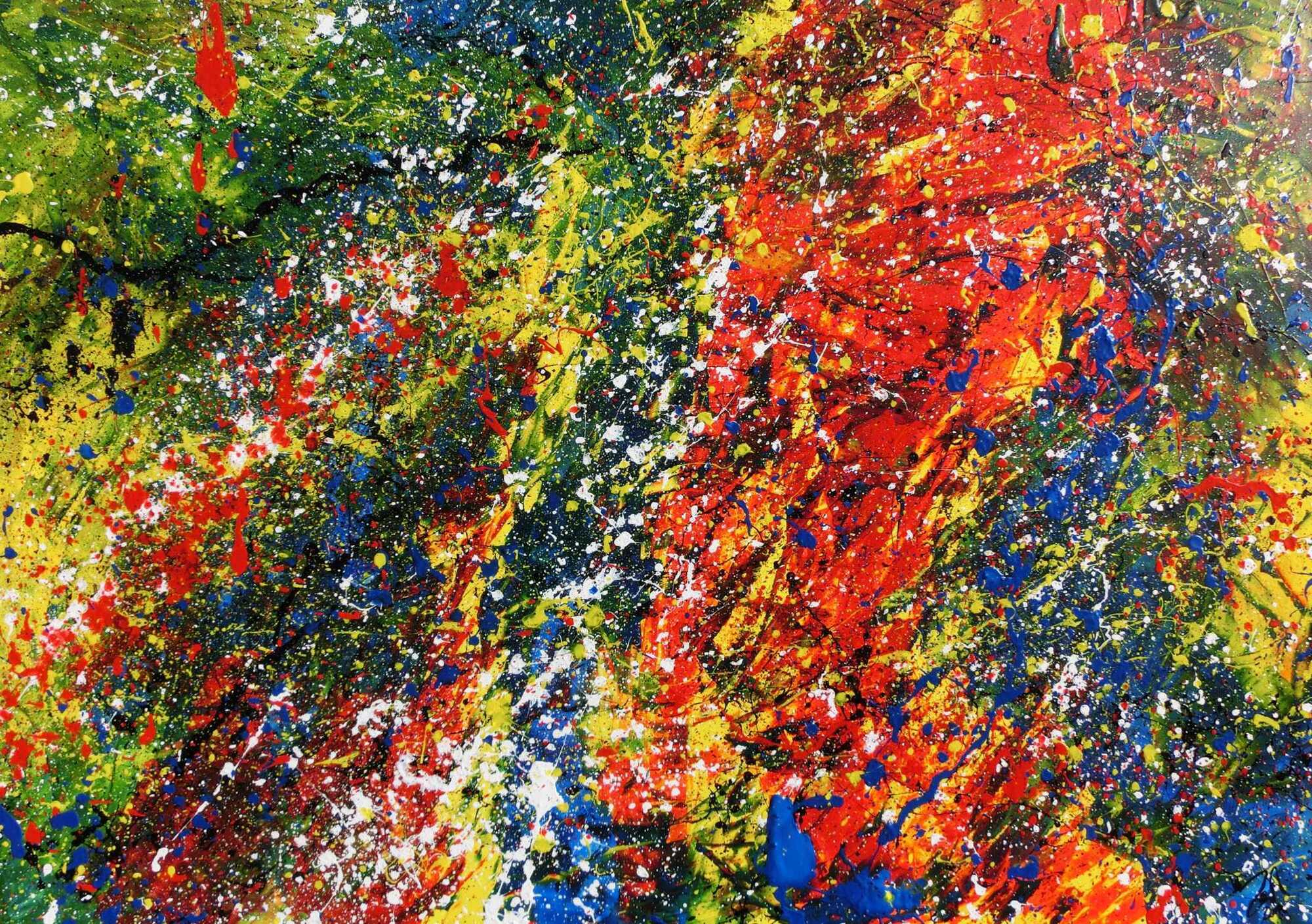 Sehr buntes Acrylgemälde modern abstrakt mit vielen Farben