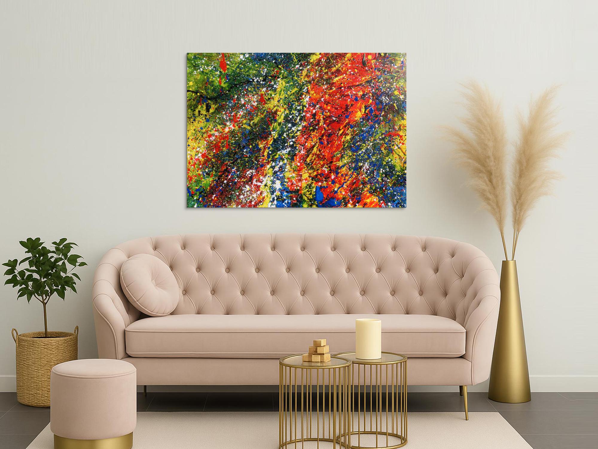 Sehr buntes Acrylgemälde modern abstrakt mit vielen Farben