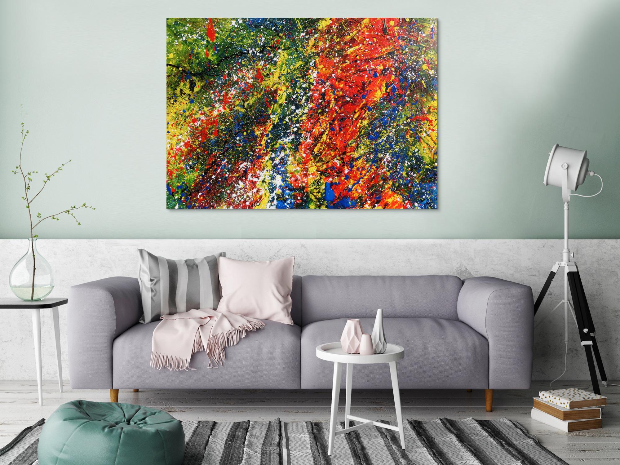 Sehr buntes Acrylgemälde modern abstrakt mit vielen Farben