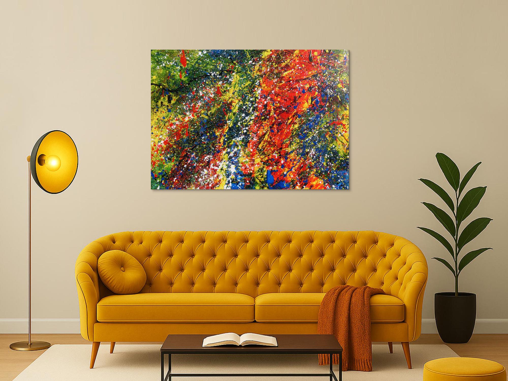 Sehr buntes Acrylgemälde modern abstrakt mit vielen Farben