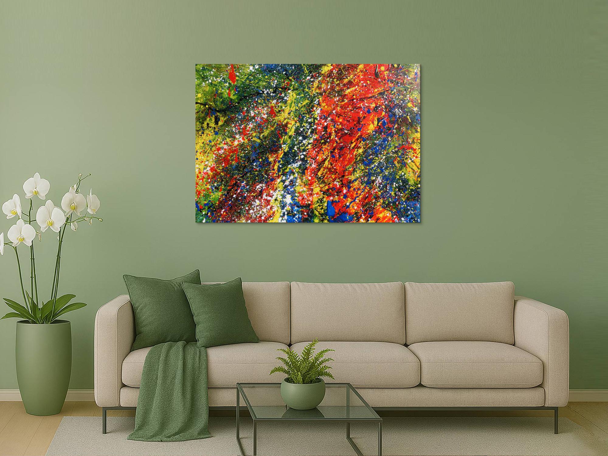 Sehr buntes Acrylgemälde modern abstrakt mit vielen Farben