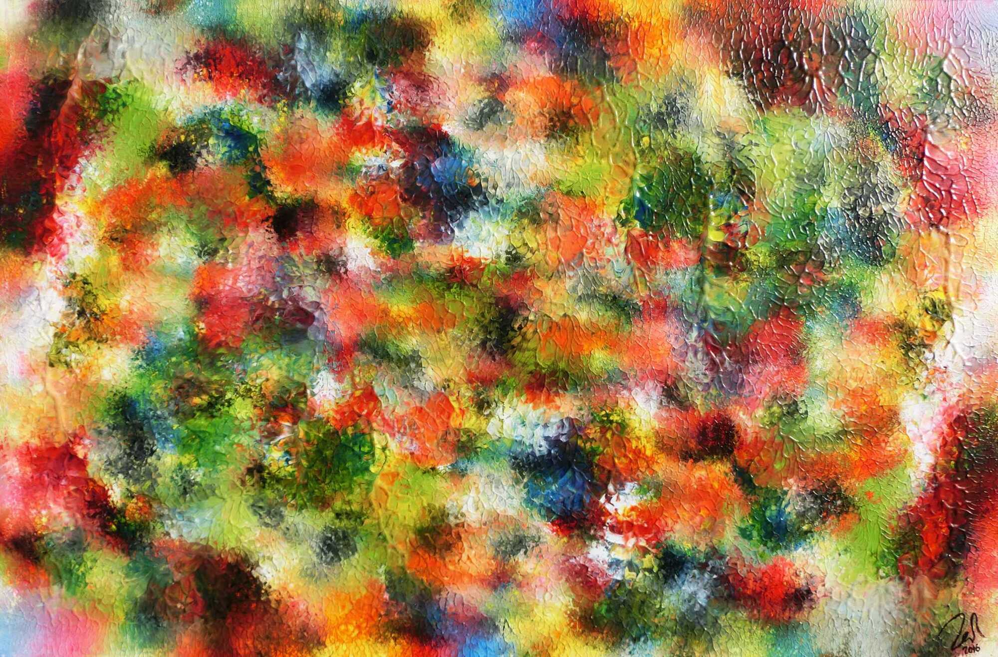 Modernes Acrylgemälde abstrakt sehr bunt viele Farben