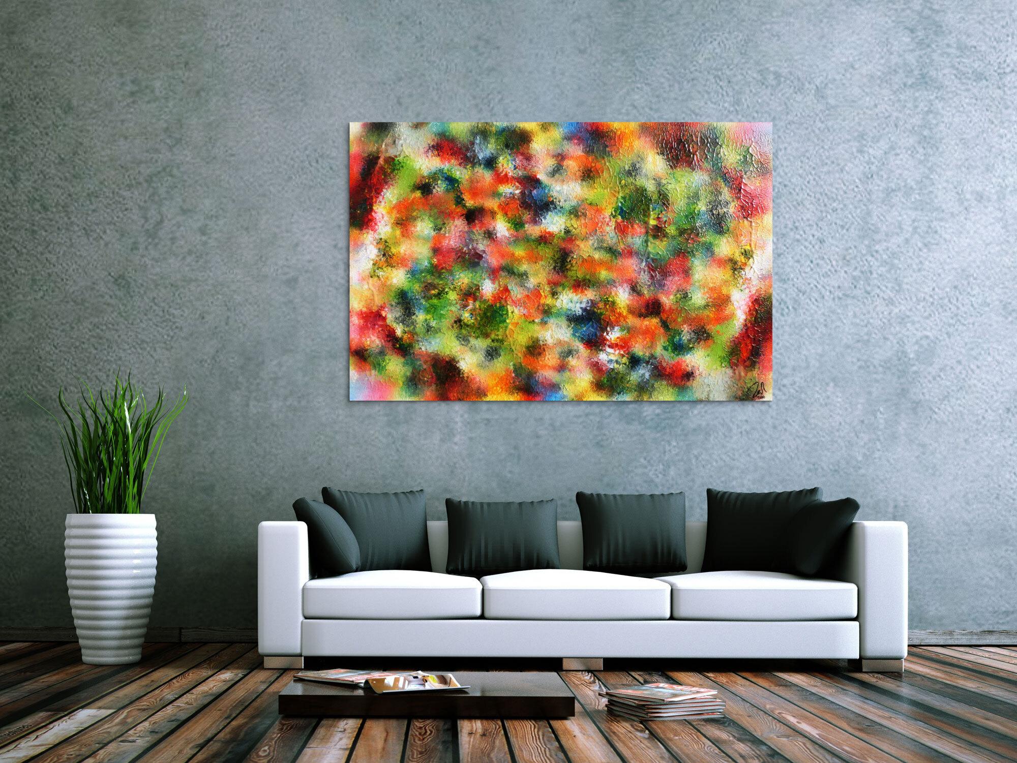 Modernes Acrylgemälde abstrakt sehr bunt viele Farben