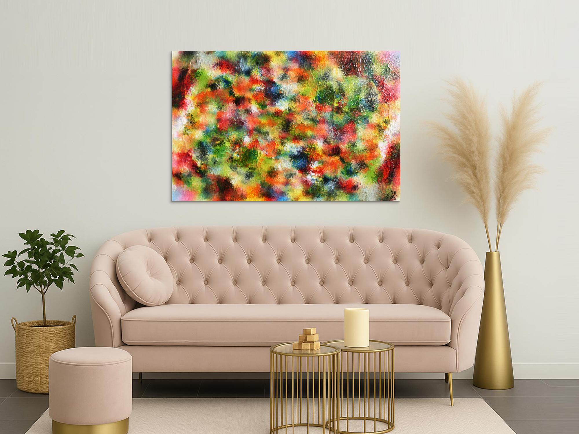 Modernes Acrylgemälde abstrakt sehr bunt viele Farben