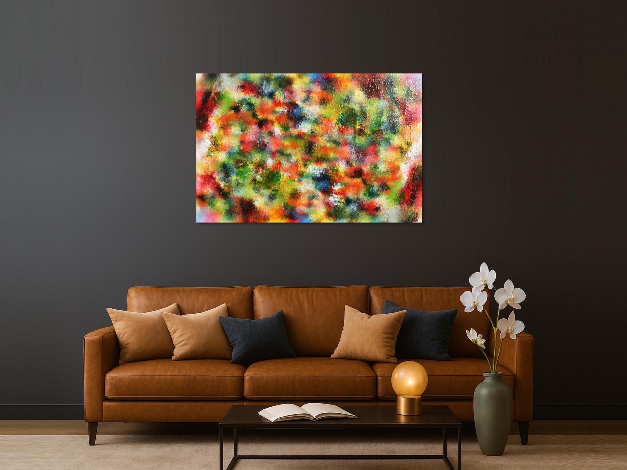 Modernes Acrylgemälde abstrakt sehr bunt viele Farben