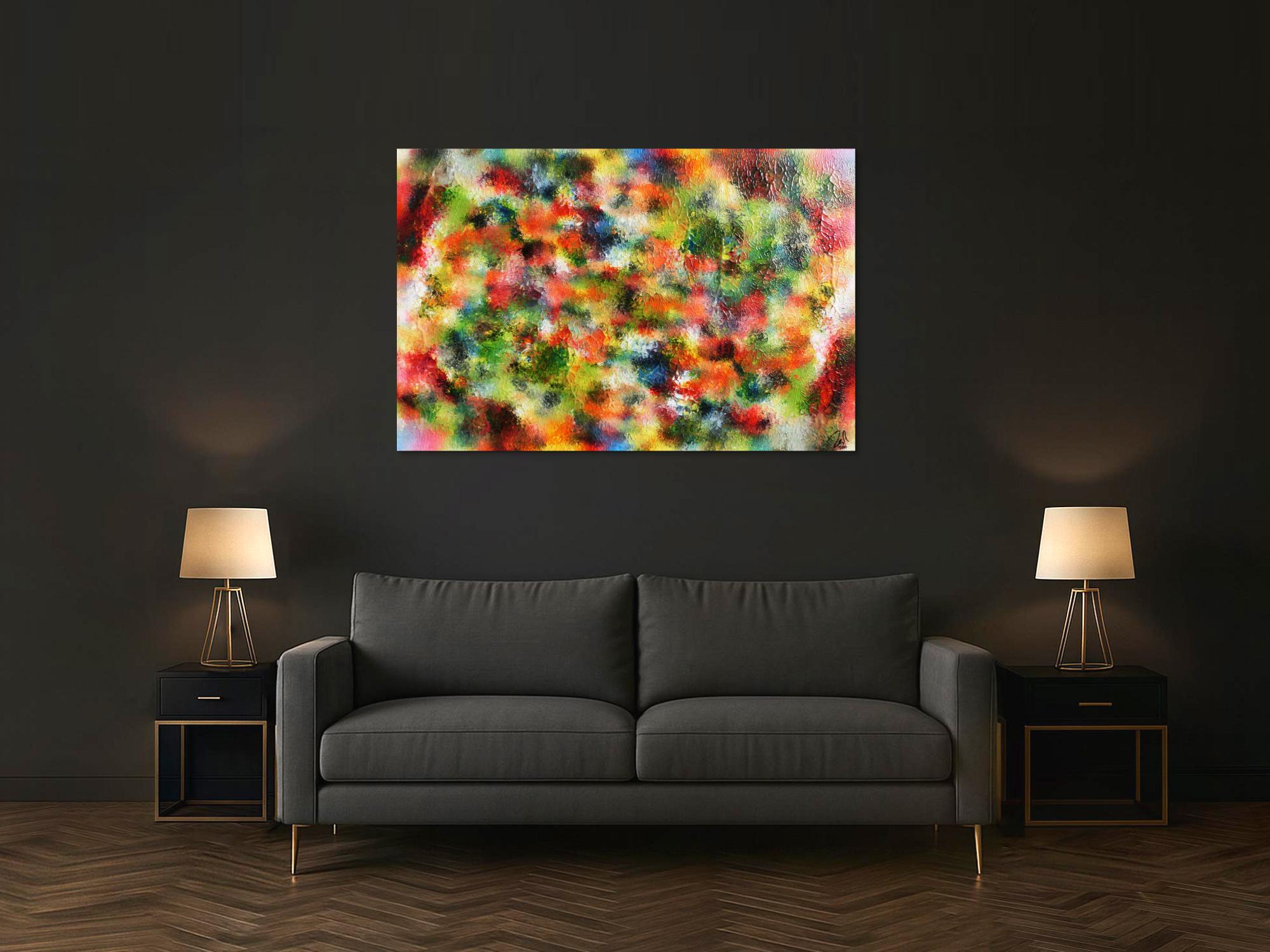 Modernes Acrylgemälde abstrakt sehr bunt viele Farben