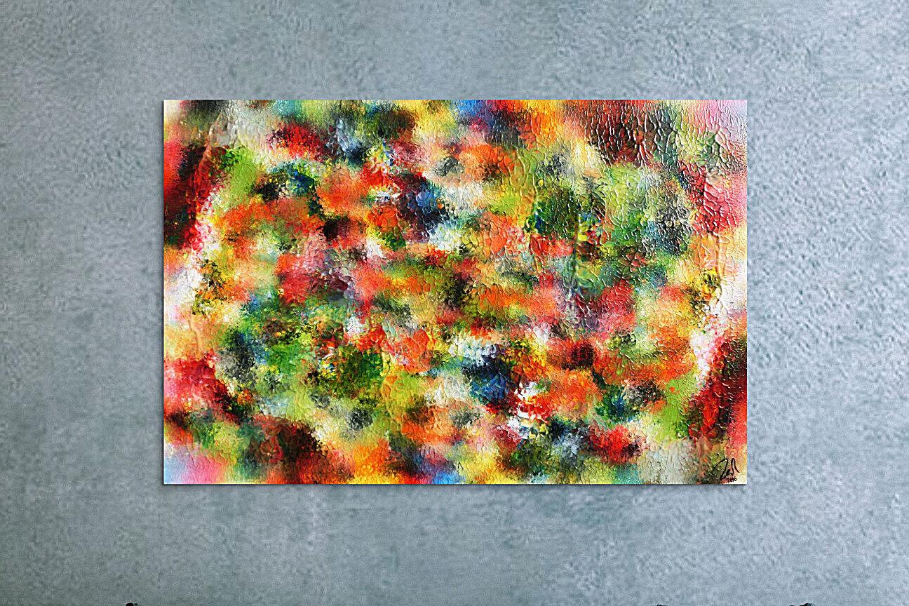 Abstraktes Kunstwerk in Rot und Orange