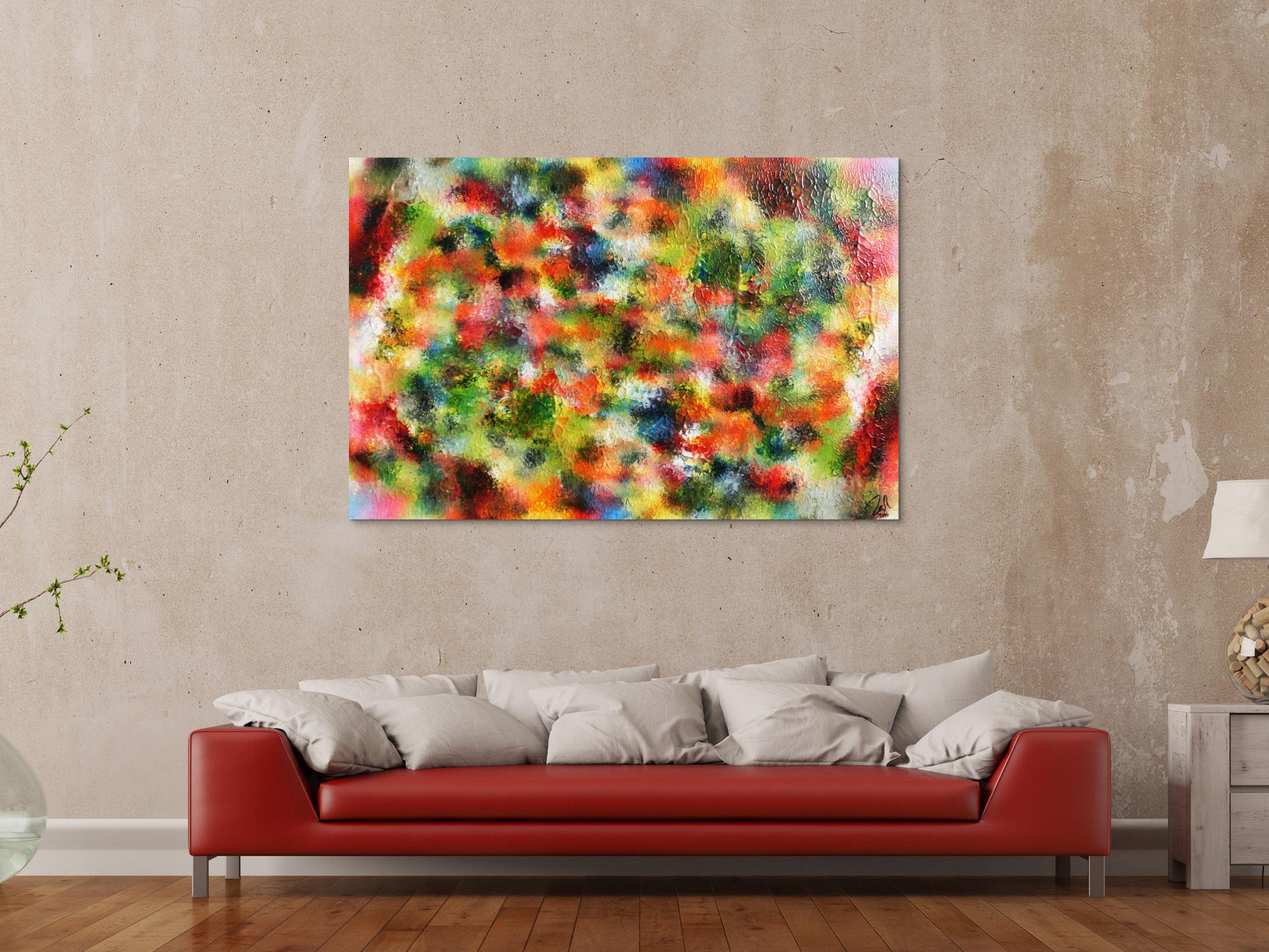 Modernes Acrylgemälde abstrakt sehr bunt viele Farben