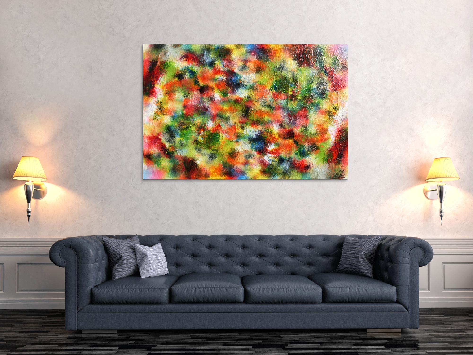 Modernes Acrylgemälde abstrakt sehr bunt viele Farben