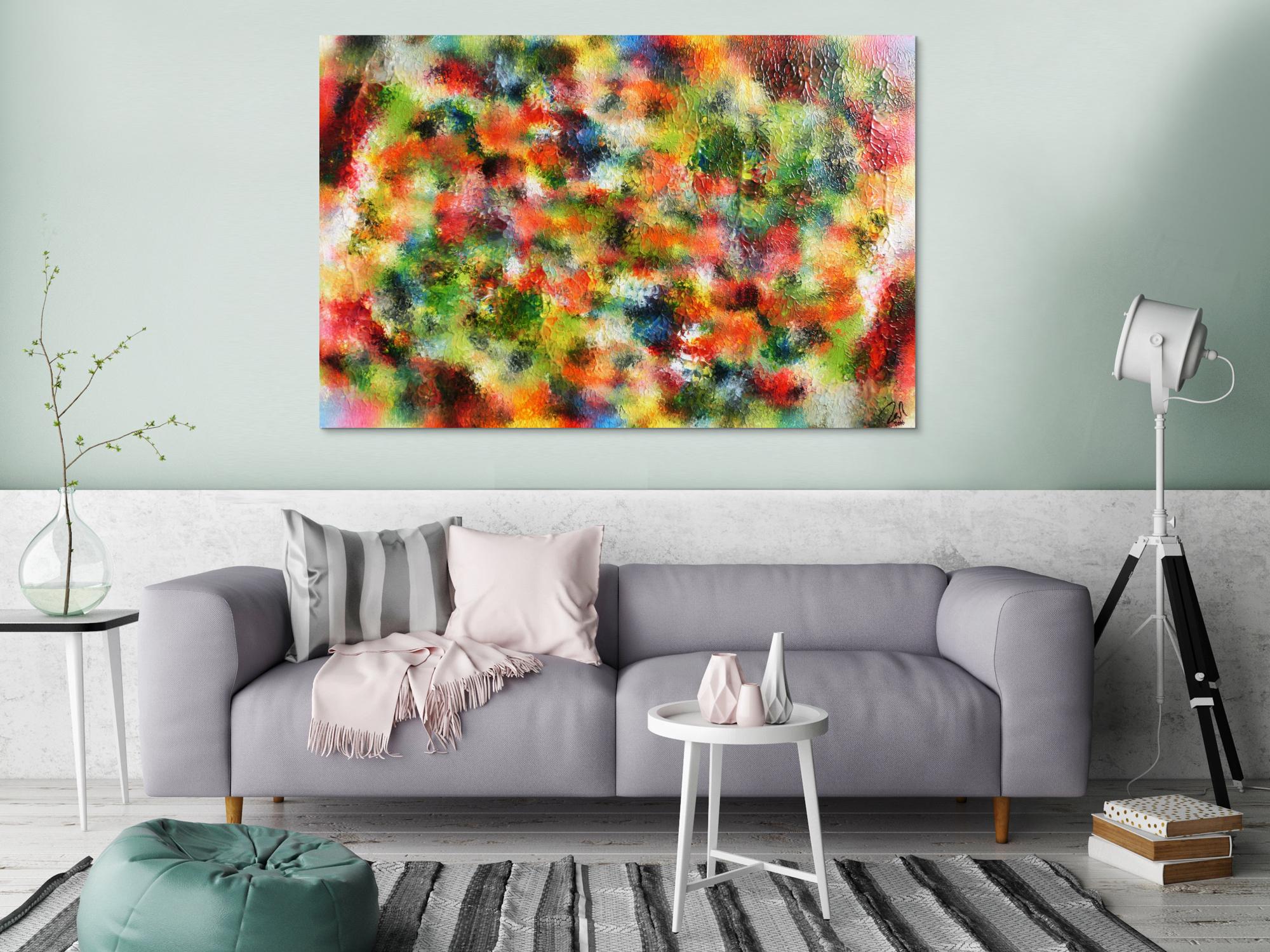 Modernes Acrylgemälde abstrakt sehr bunt viele Farben