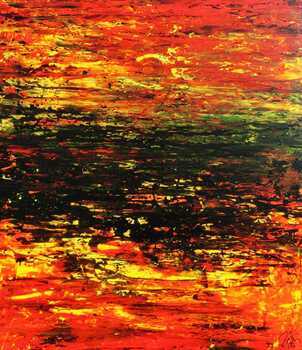 Abstraktes Acrylgemälde sehr modern in rot schwarz und gelb