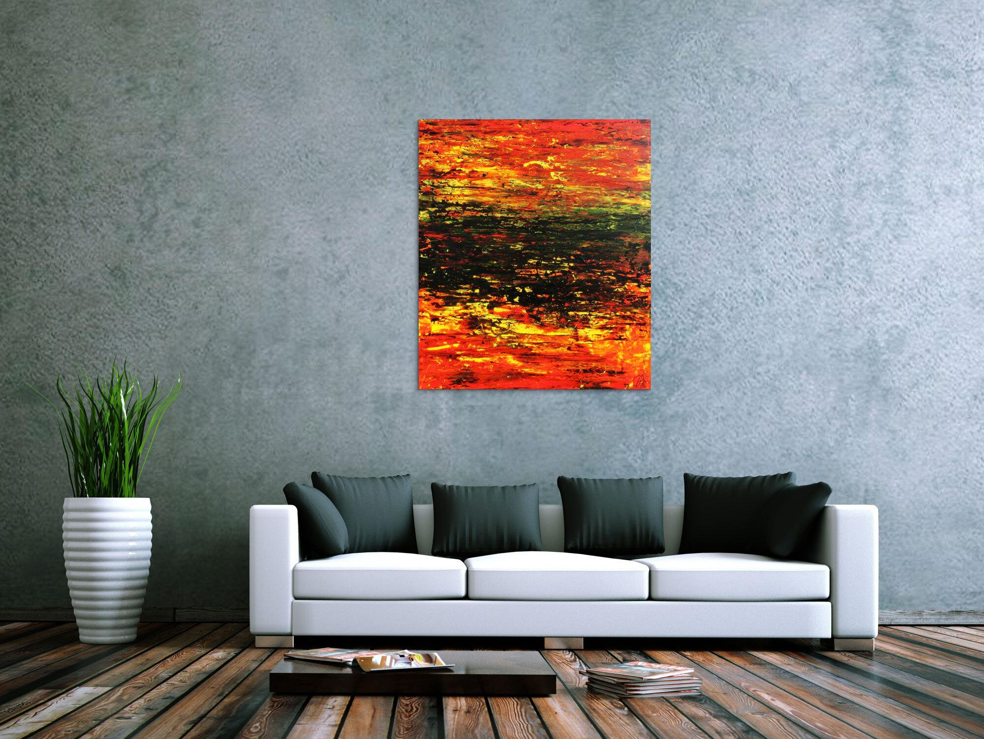 Abstraktes Acrylgemälde sehr modern in rot schwarz und gelb