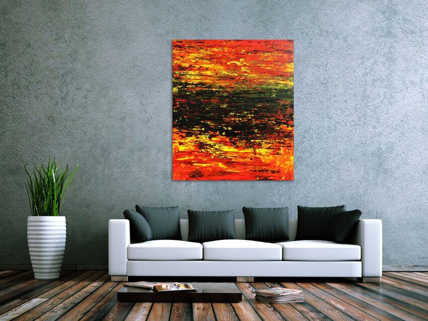 Abstraktes Acrylgemälde sehr modern in rot schwarz und gelb