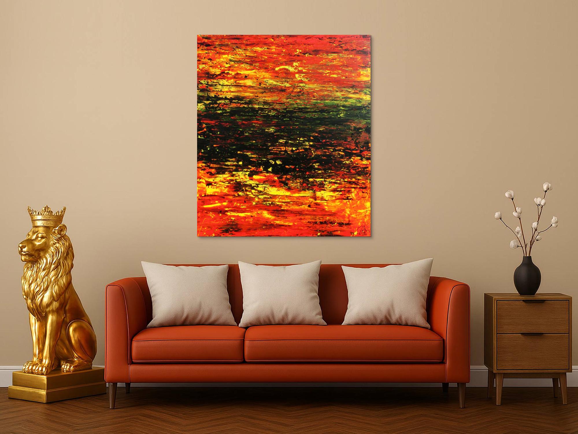 Abstraktes Acrylgemälde sehr modern in rot schwarz und gelb