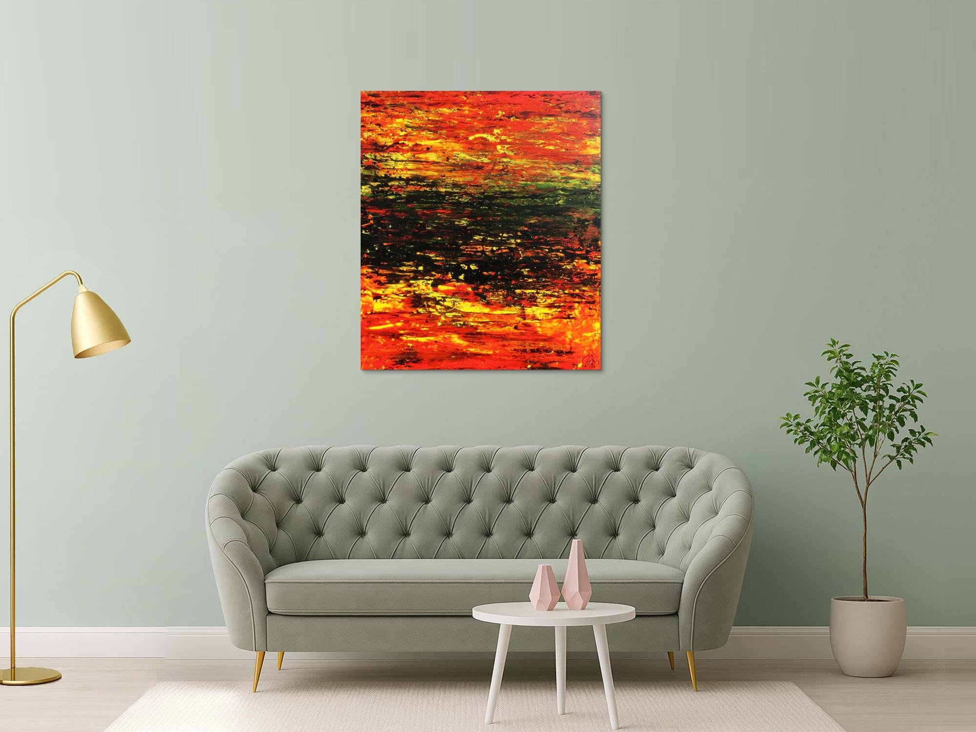 Abstraktes Acrylgemälde sehr modern in rot schwarz und gelb