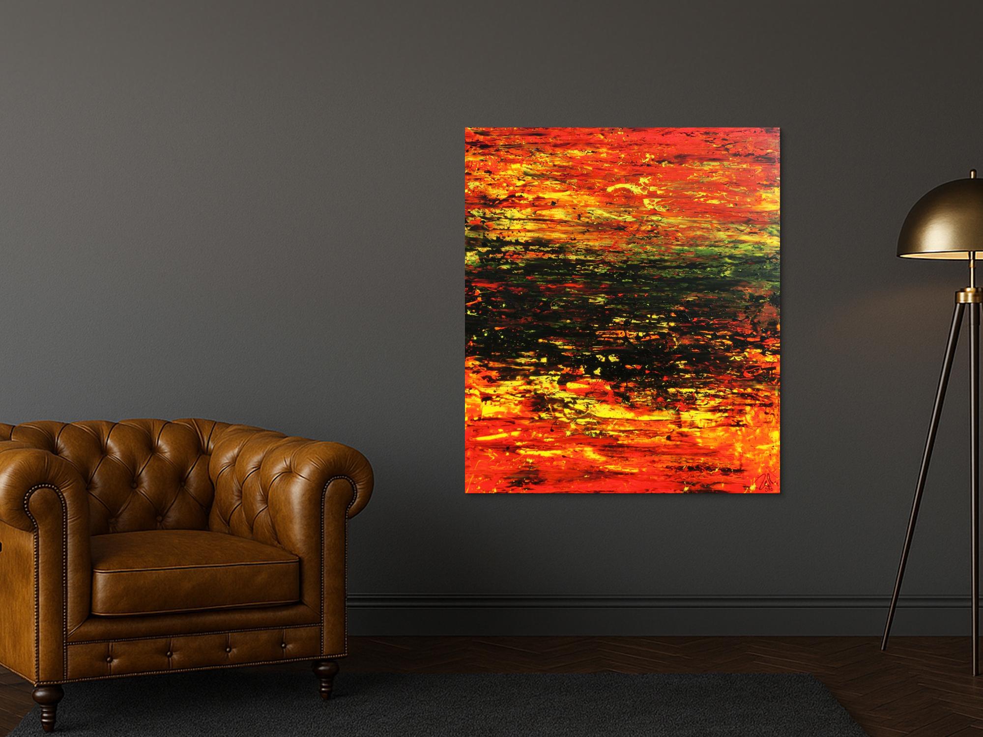 Abstraktes Acrylgemälde sehr modern in rot schwarz und gelb