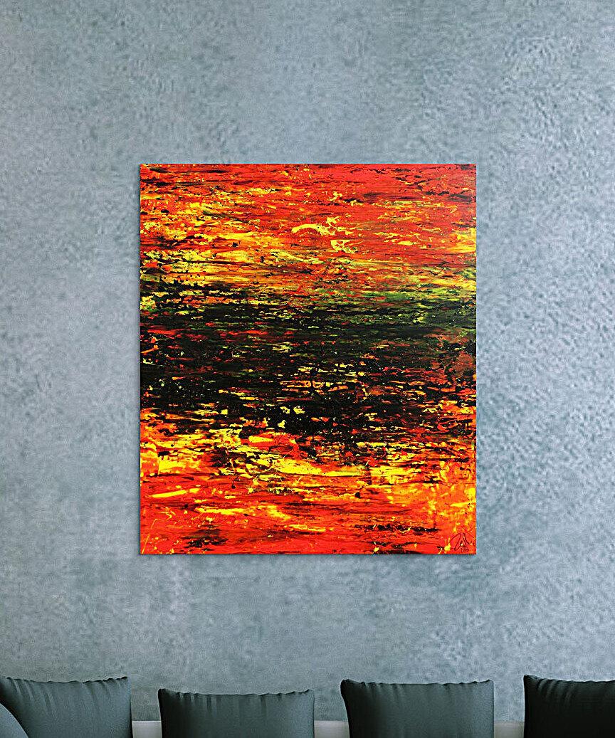Abstraktes Acrylgemälde sehr modern in rot schwarz und gelb