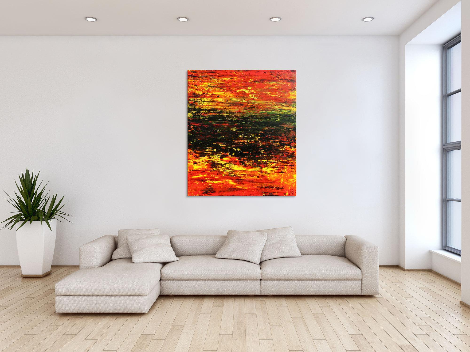 Abstraktes Acrylgemälde sehr modern in rot schwarz und gelb