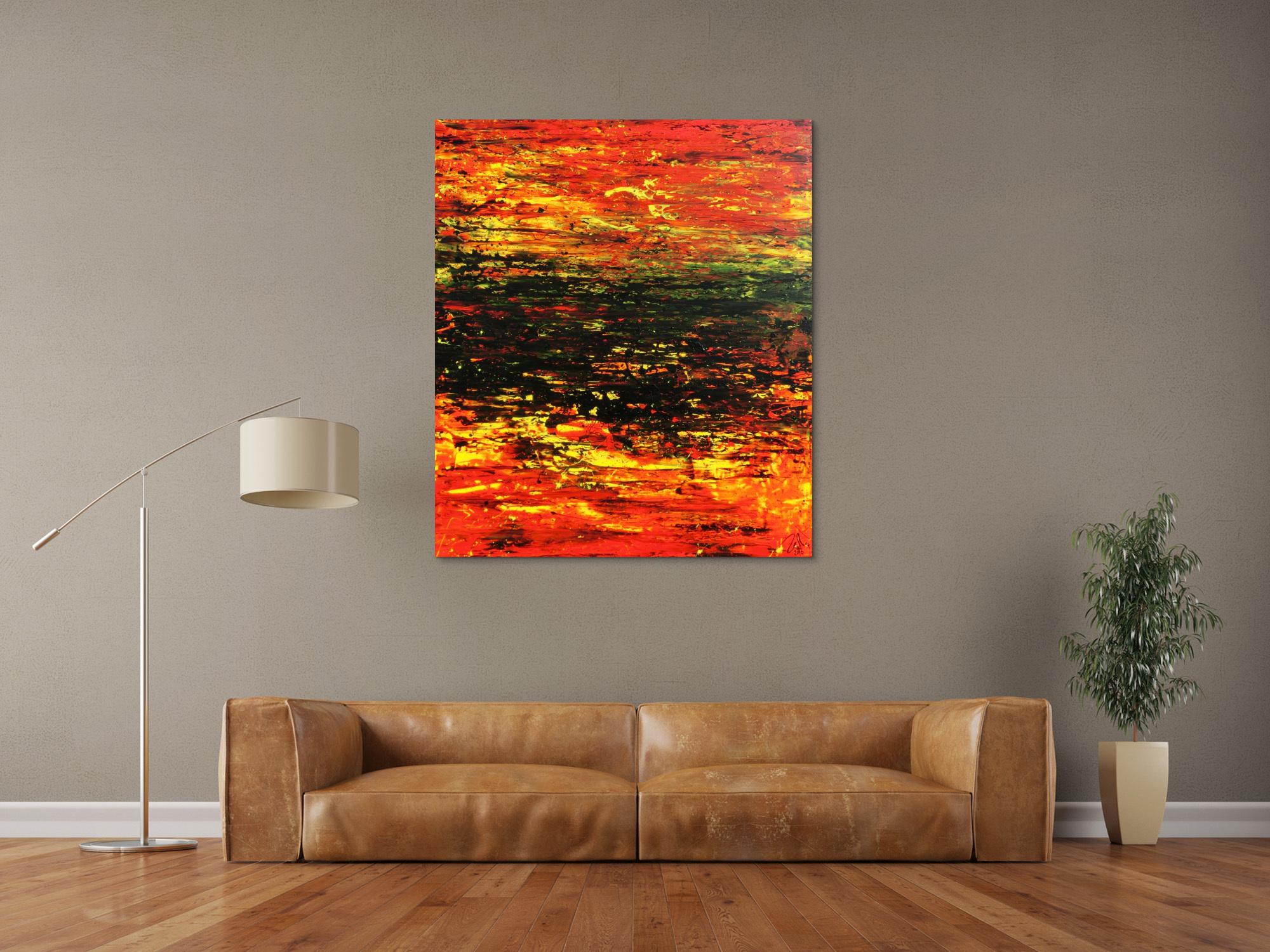 Abstraktes Acrylgemälde sehr modern in rot schwarz und gelb