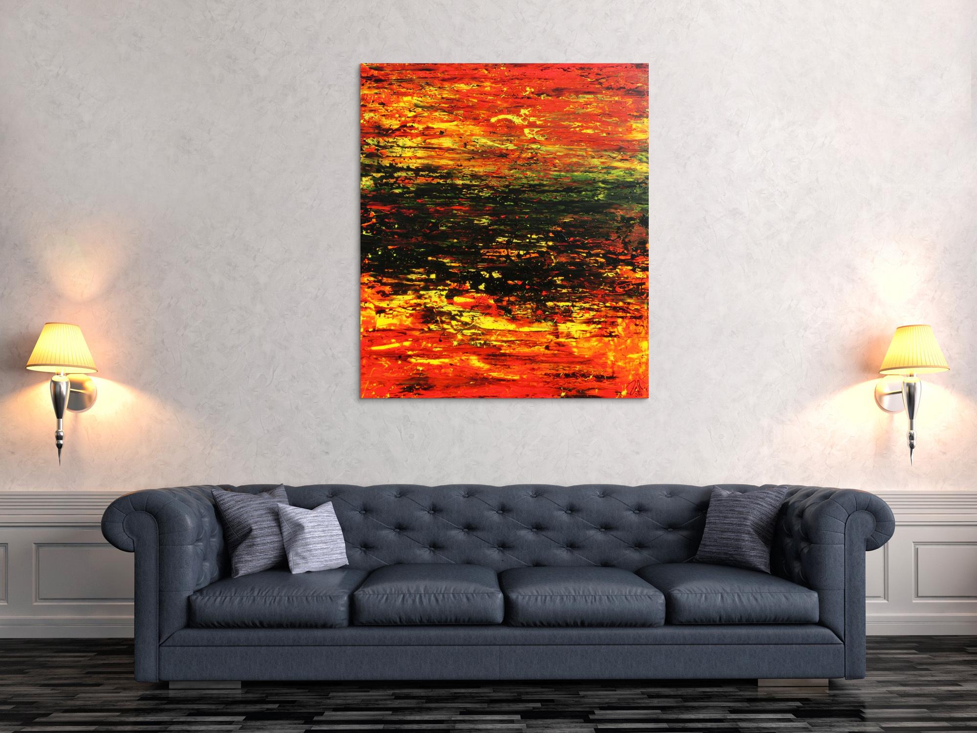 Abstraktes Acrylgemälde sehr modern in rot schwarz und gelb