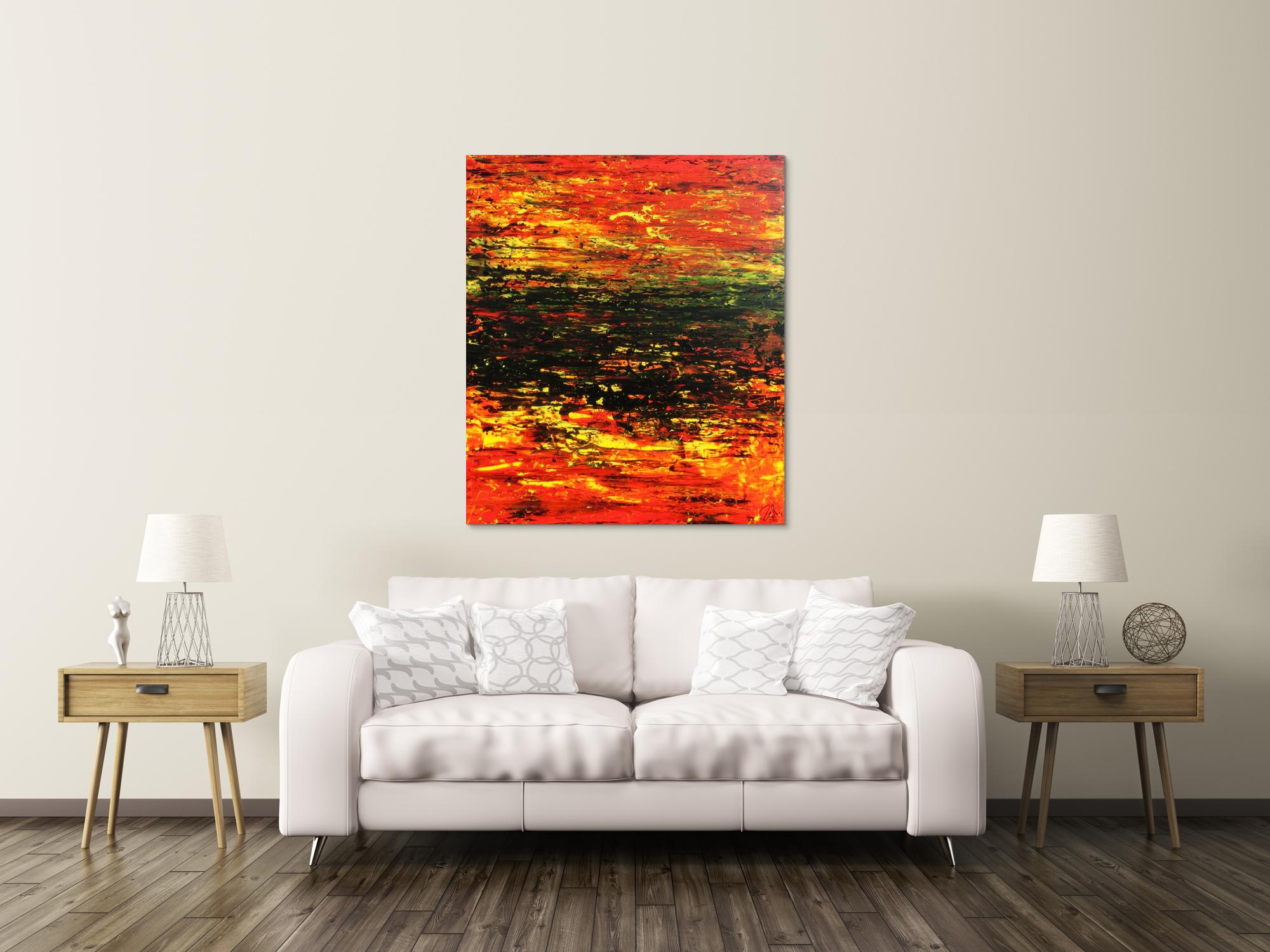 Abstraktes Acrylgemälde sehr modern in rot schwarz und gelb