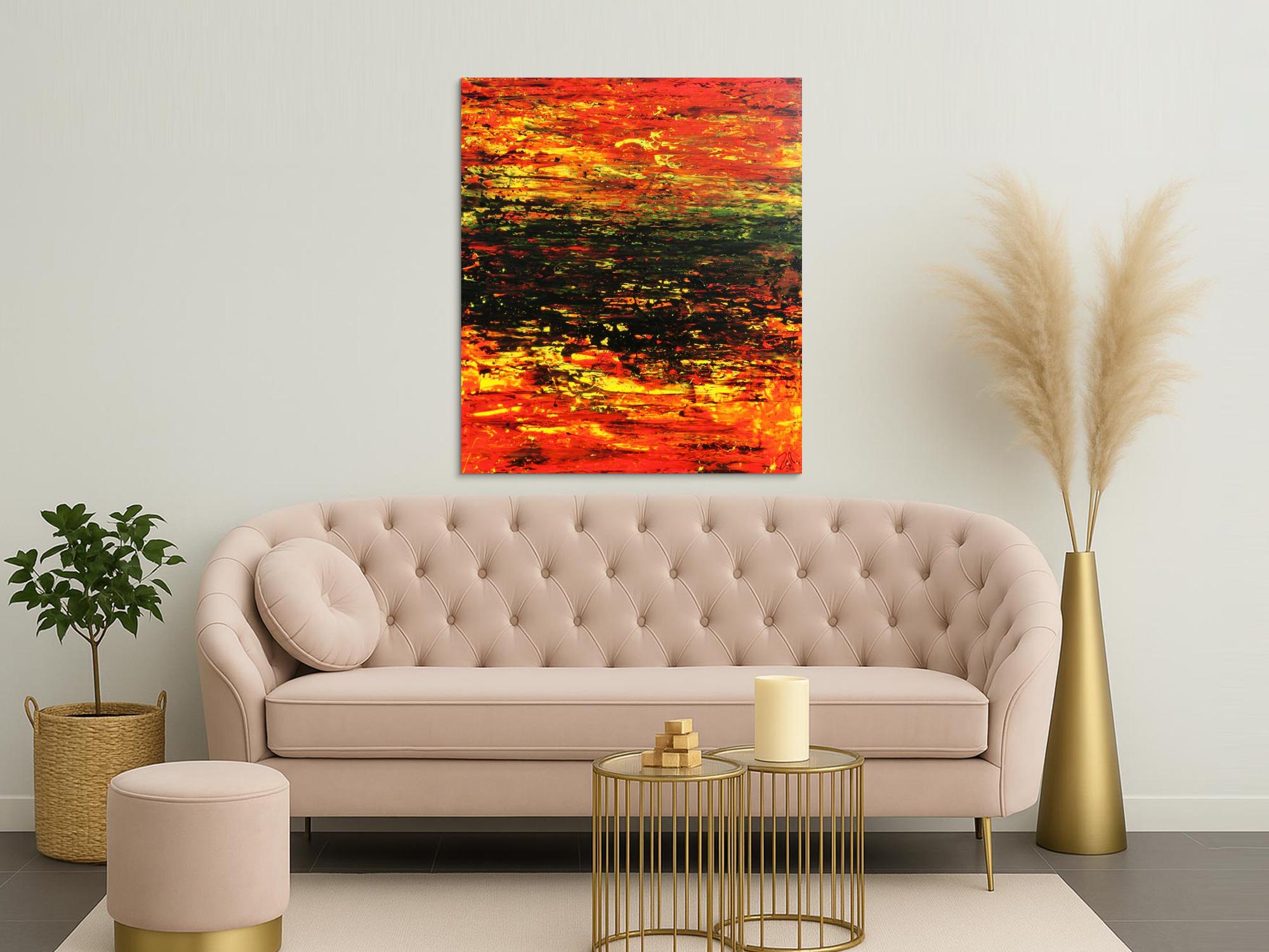 Abstraktes Acrylgemälde sehr modern in rot schwarz und gelb