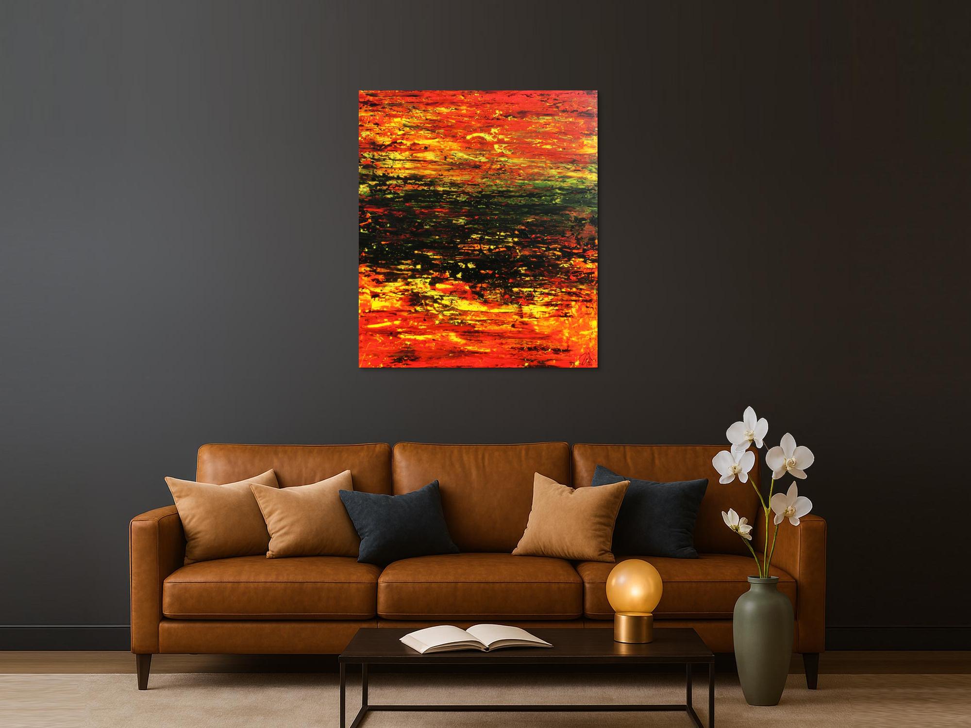 Abstraktes Acrylgemälde sehr modern in rot schwarz und gelb