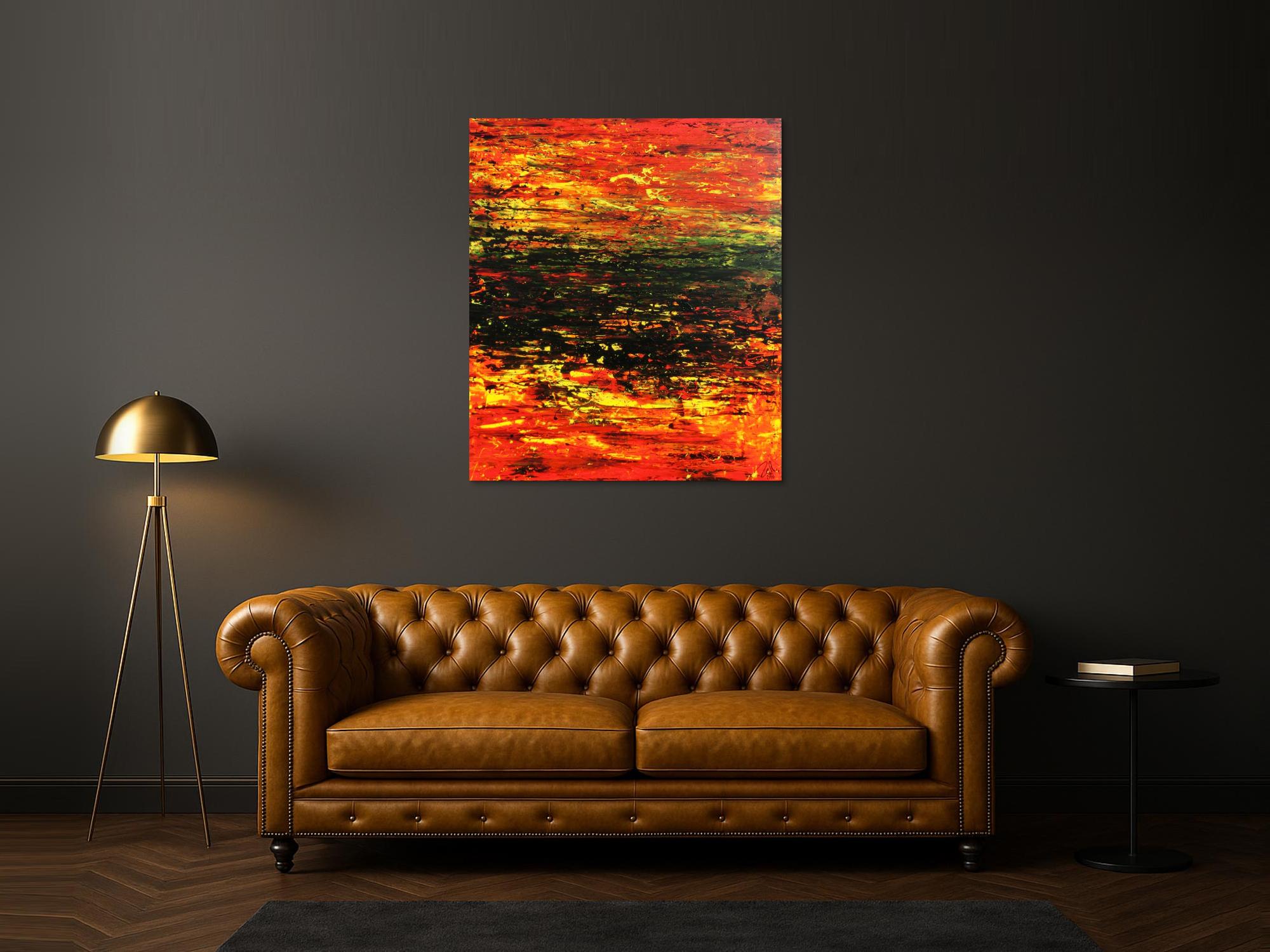 Abstraktes Acrylgemälde sehr modern in rot schwarz und gelb