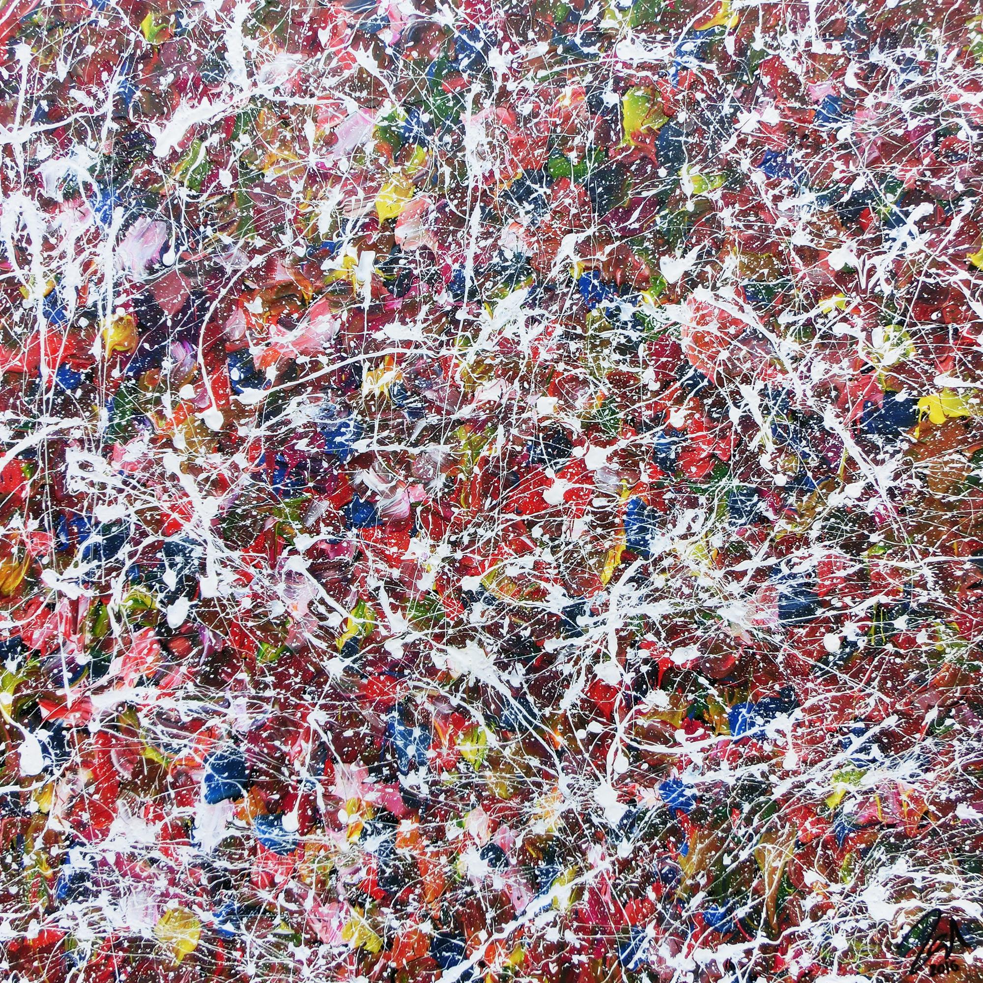 Modernes Acrylgemälde abstrakt bunt viele Farben quadratisch