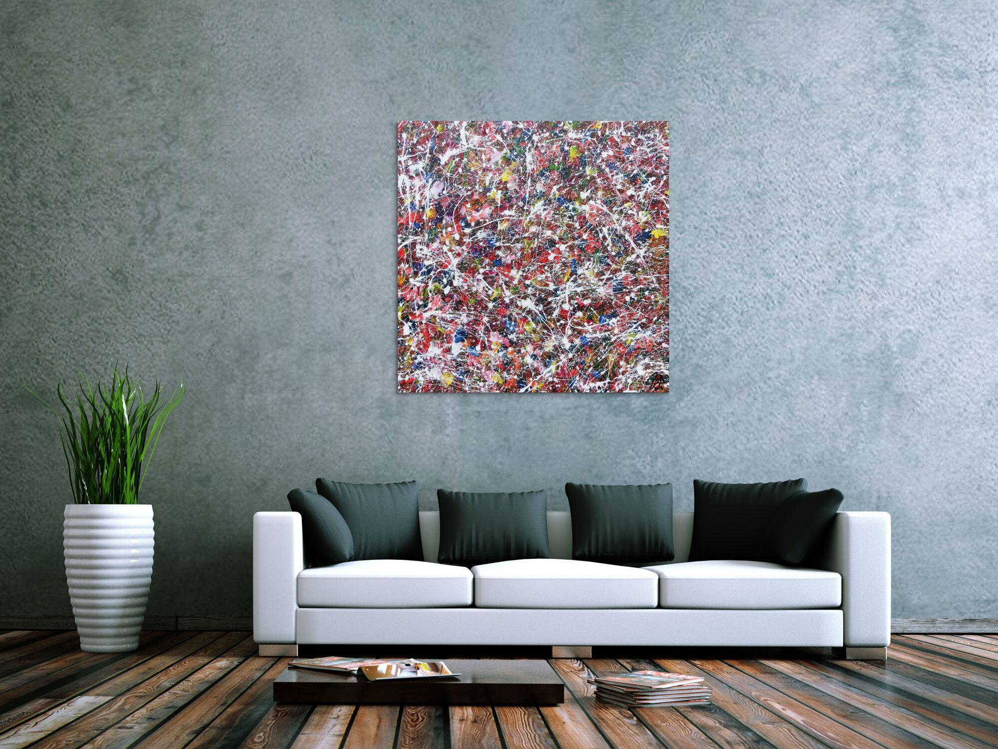 Modernes Acrylgemälde abstrakt bunt viele Farben quadratisch