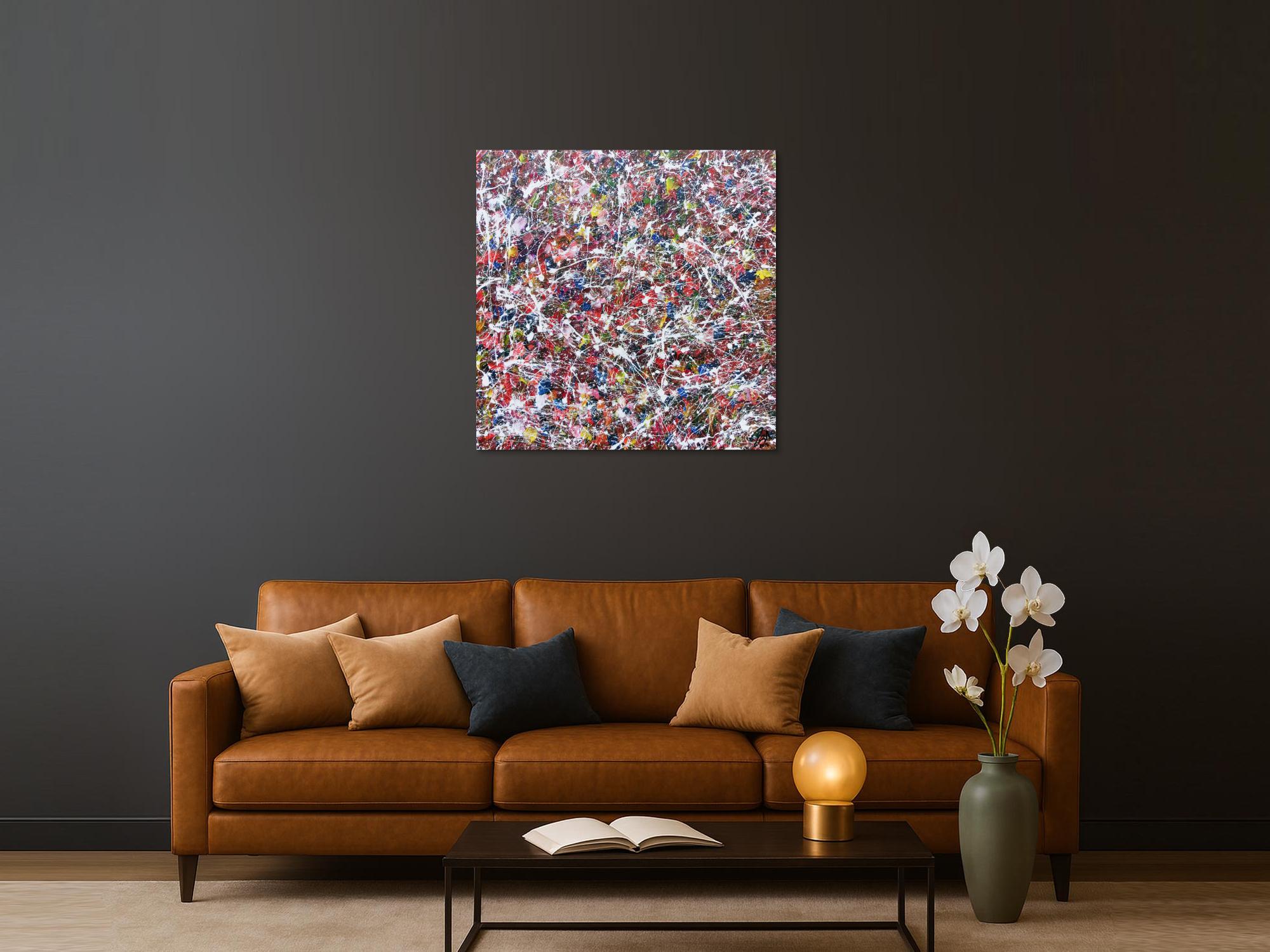 Modernes Acrylgemälde abstrakt bunt viele Farben quadratisch