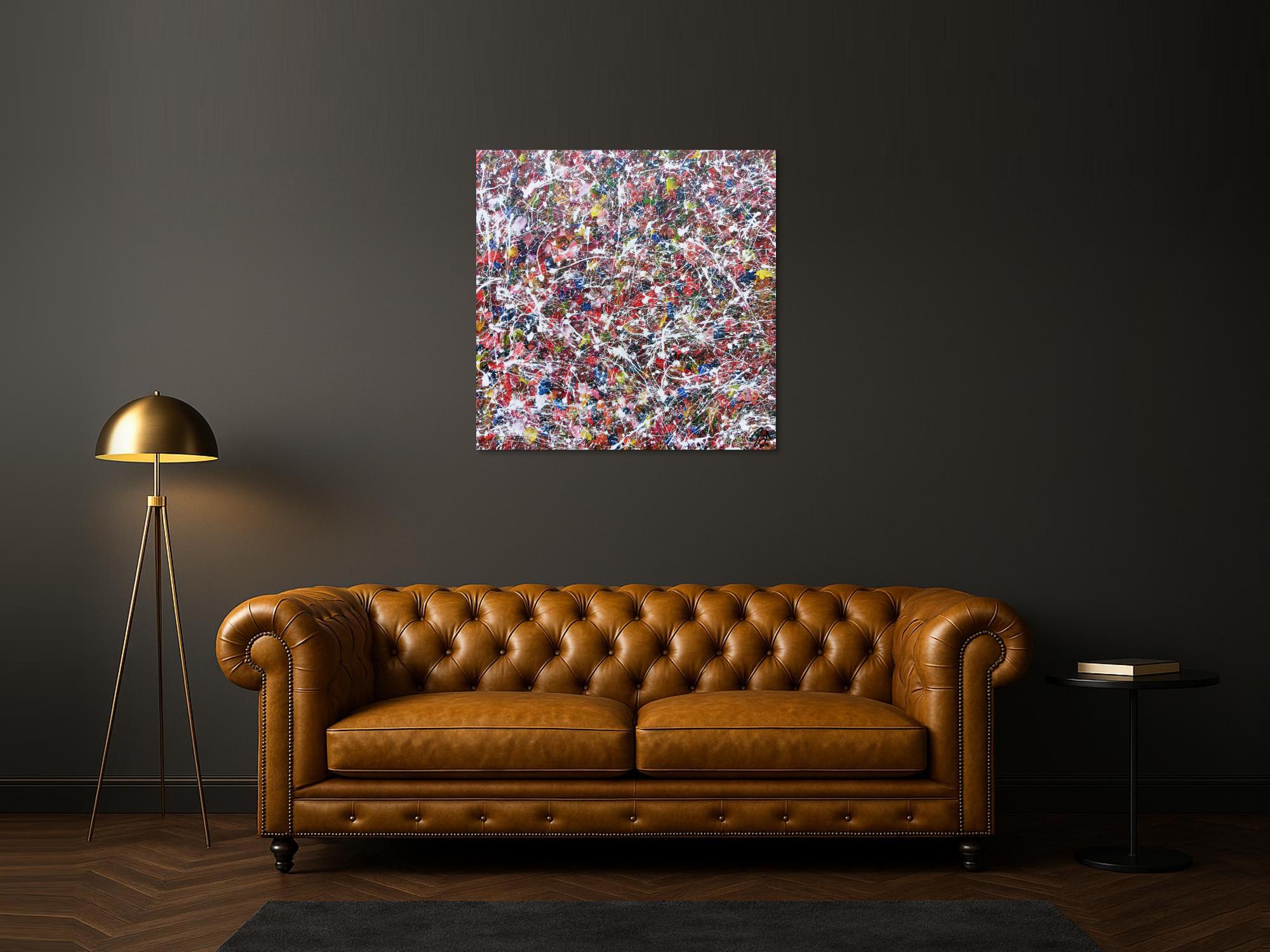 Modernes Acrylgemälde abstrakt bunt viele Farben quadratisch