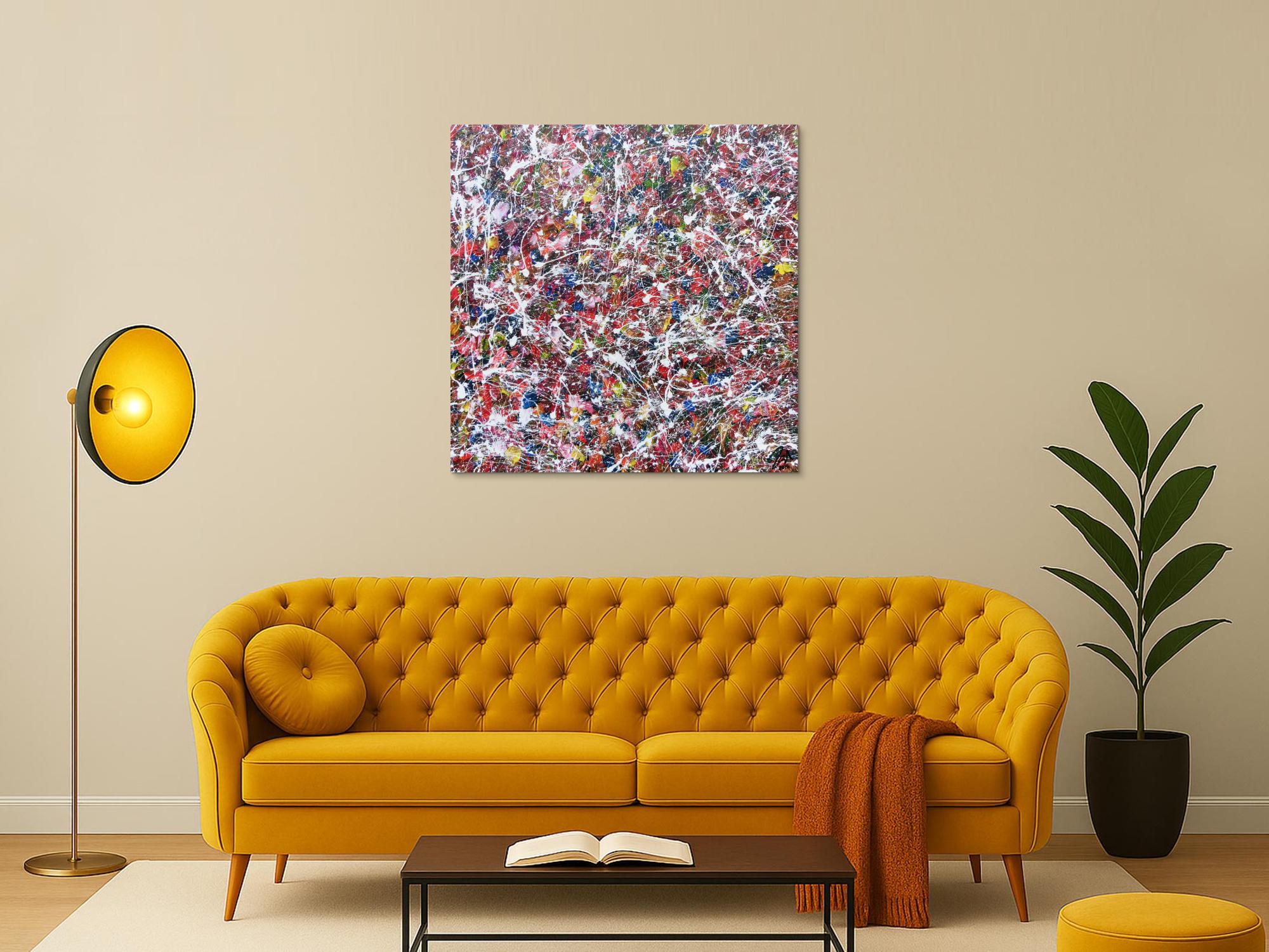 Modernes Acrylgemälde abstrakt bunt viele Farben quadratisch