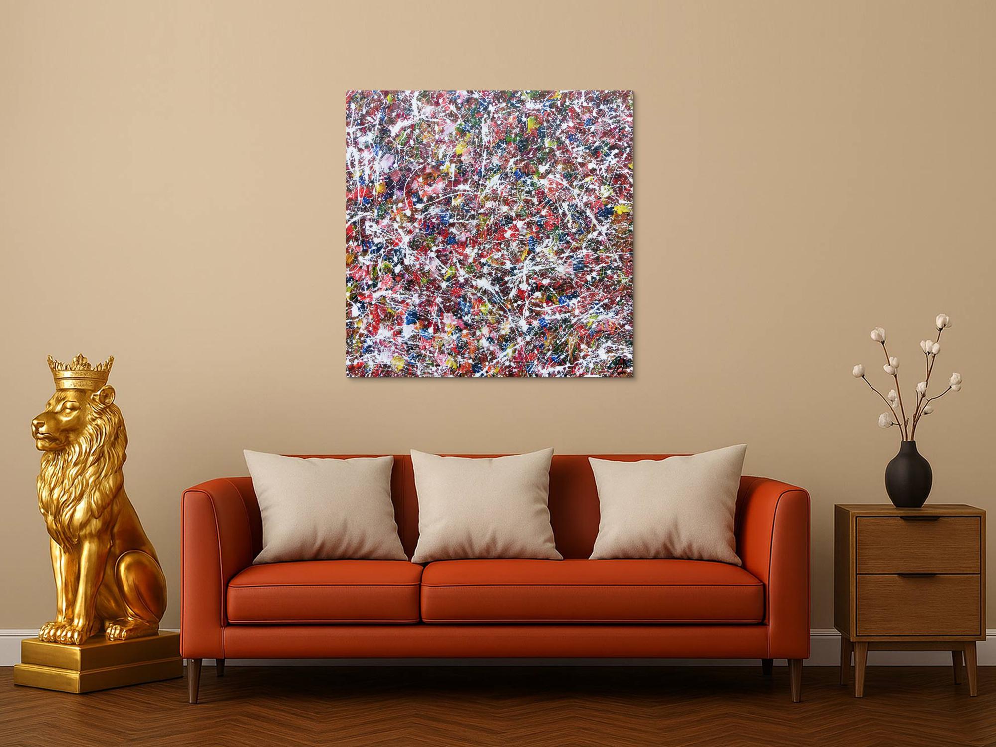 Modernes Acrylgemälde abstrakt bunt viele Farben quadratisch