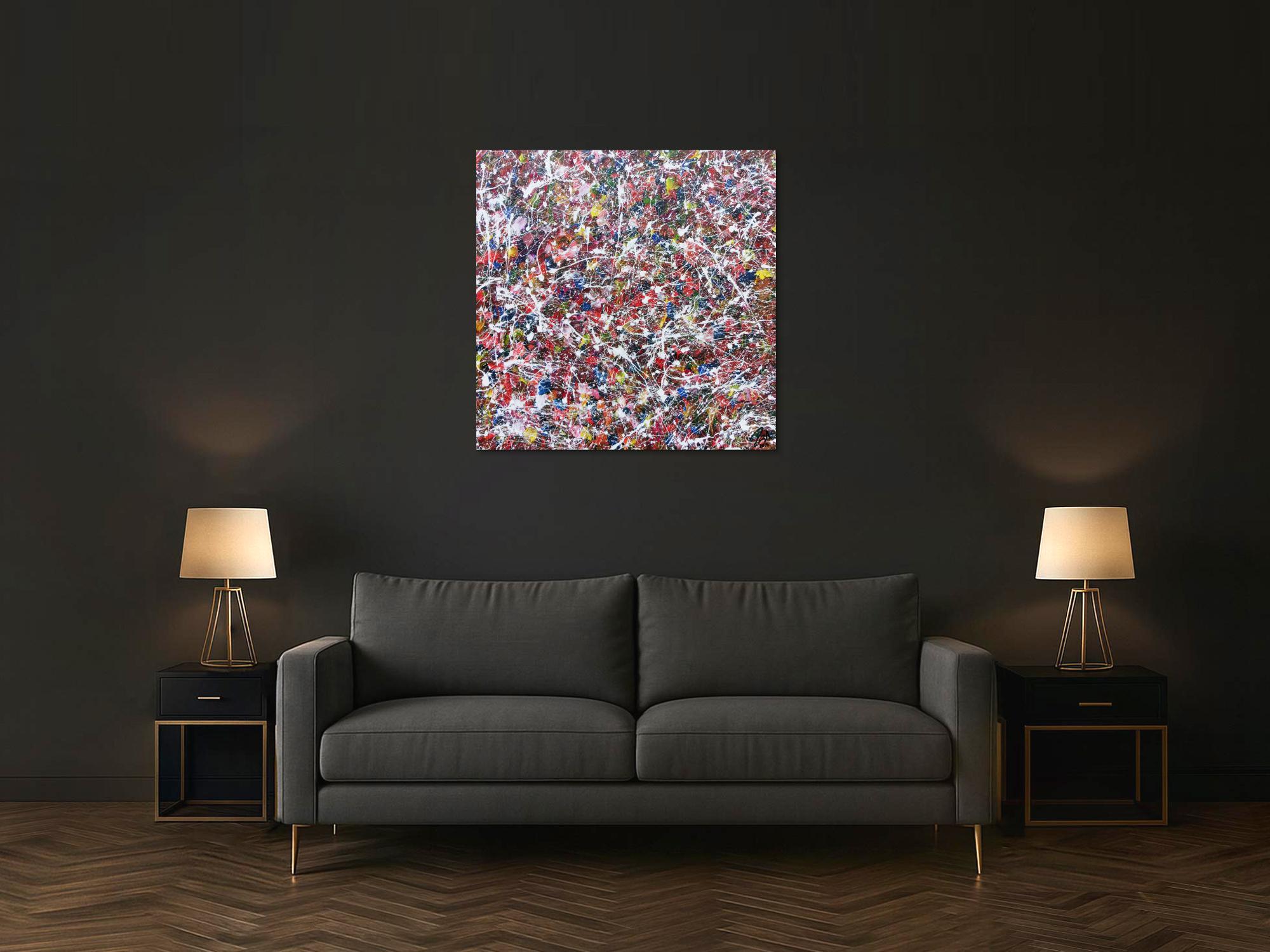 Modernes Acrylgemälde abstrakt bunt viele Farben quadratisch