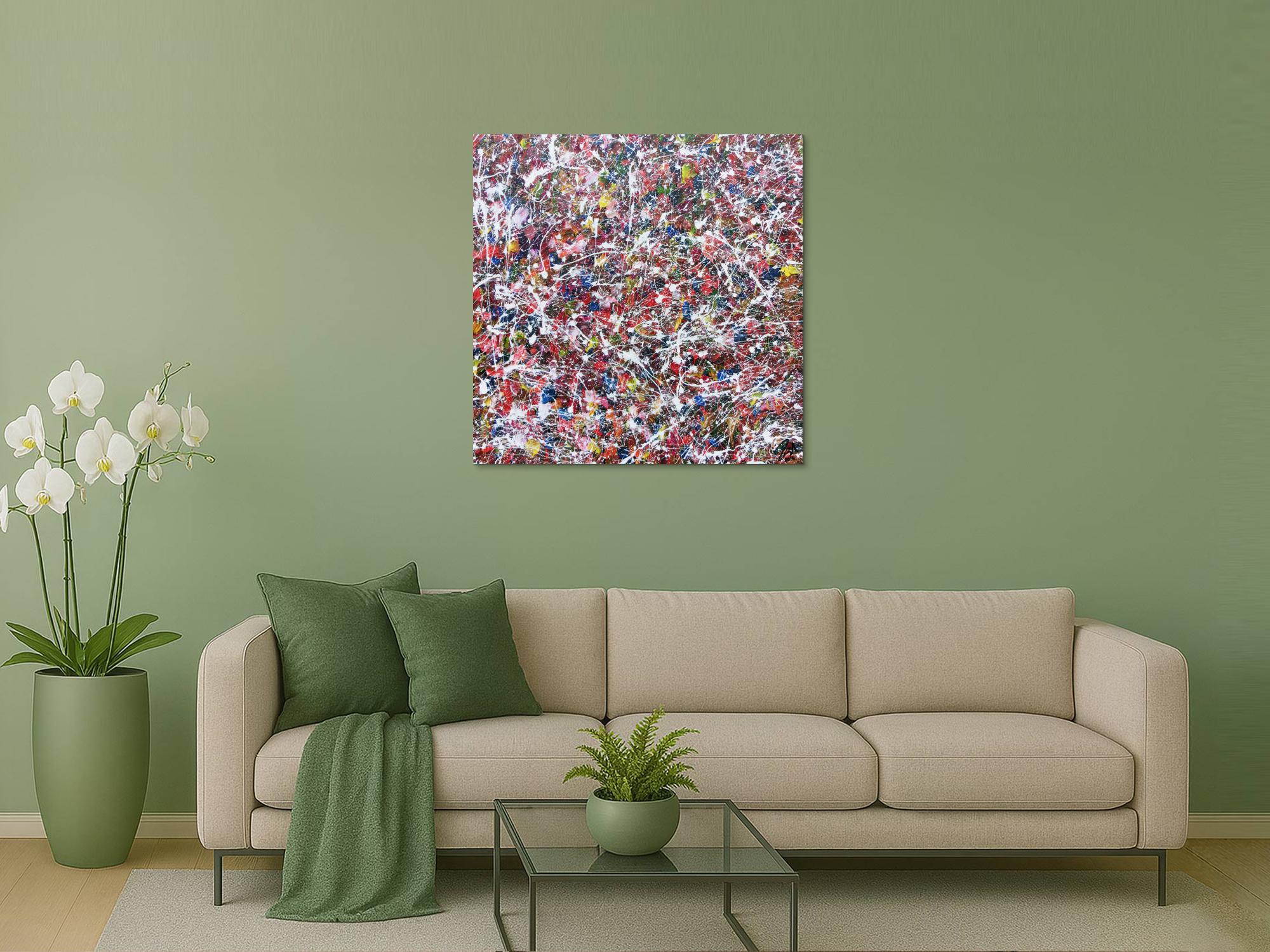 Modernes Acrylgemälde abstrakt bunt viele Farben quadratisch